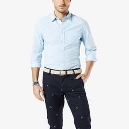 Dockers-Laundered Poplin Shirt, Slim Fit-Turquoise Stripe