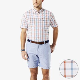 Dockers-Essential Poplin Short Sleeve Shirt, Standard Fit-Copper Sunset Plaid