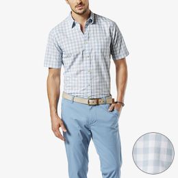 Dockers-Laundered Poplin Short Sleeve Shirt, Standard Fit-Bruno Oasis Blue Check