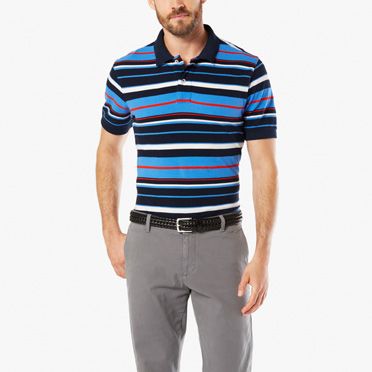 Dockers-Pique Polo, Standard Fit-Ceramic Blue Stripe