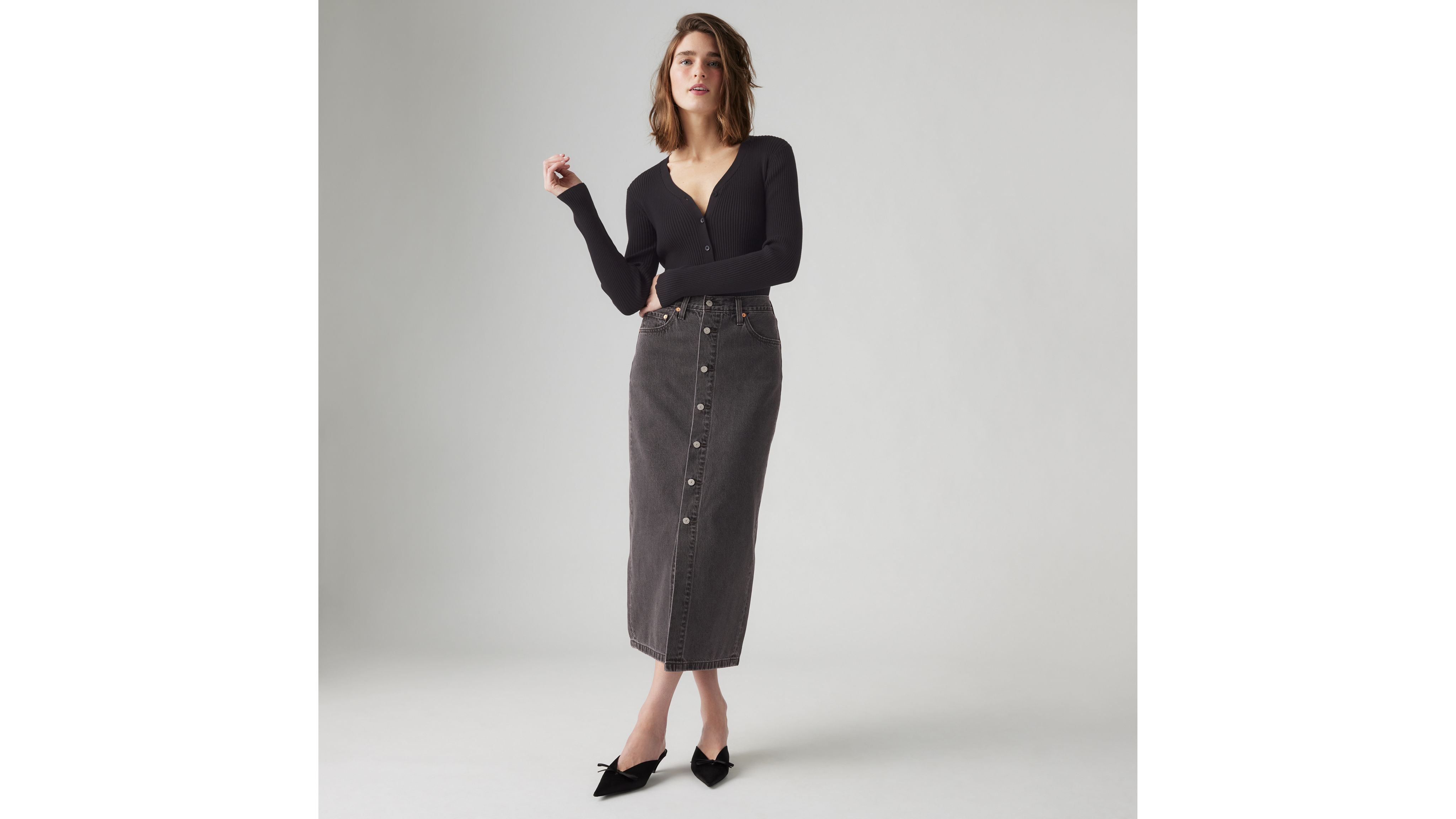 Button Midi Skirt