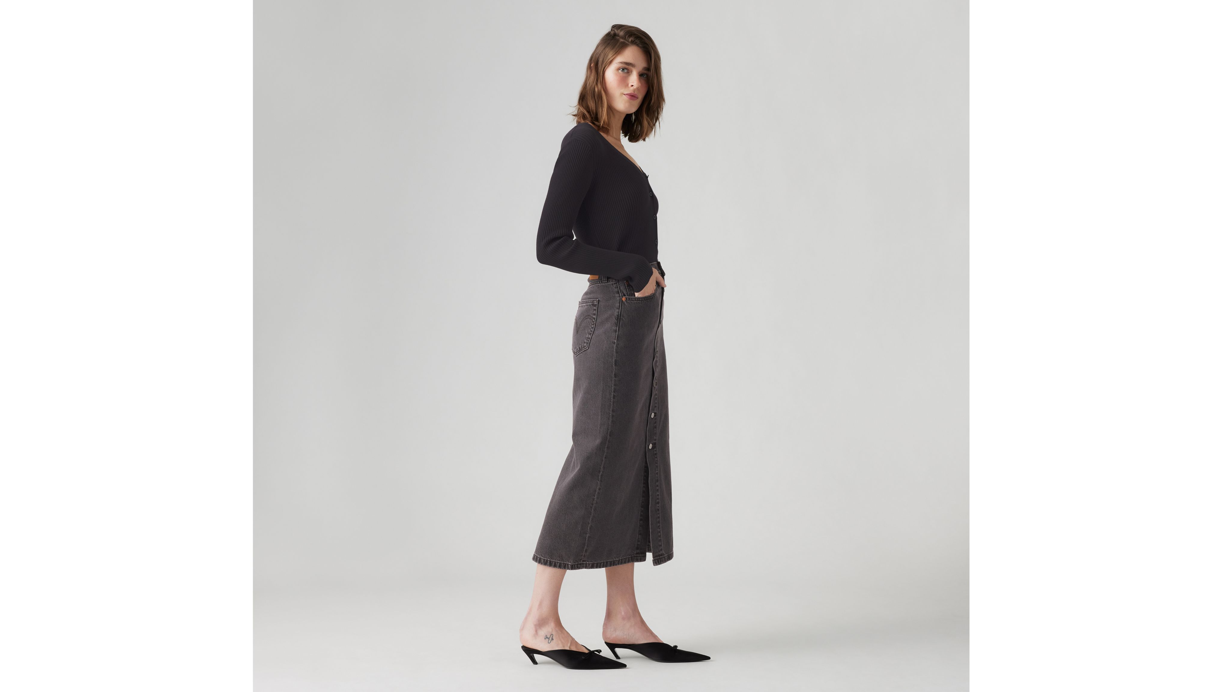 Button Midi Skirt