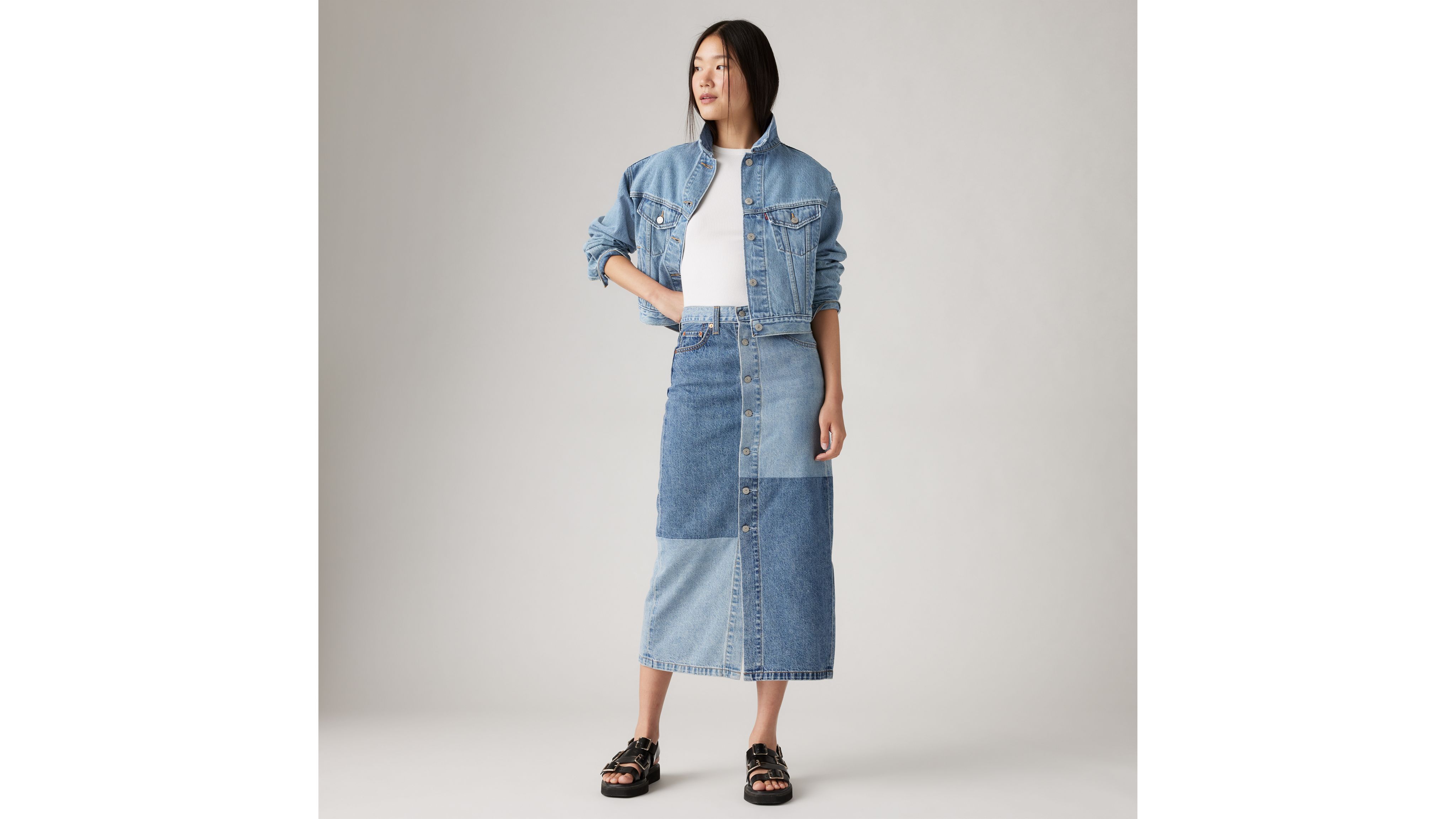 Levi's Button Midi Skirt In Clean Craft