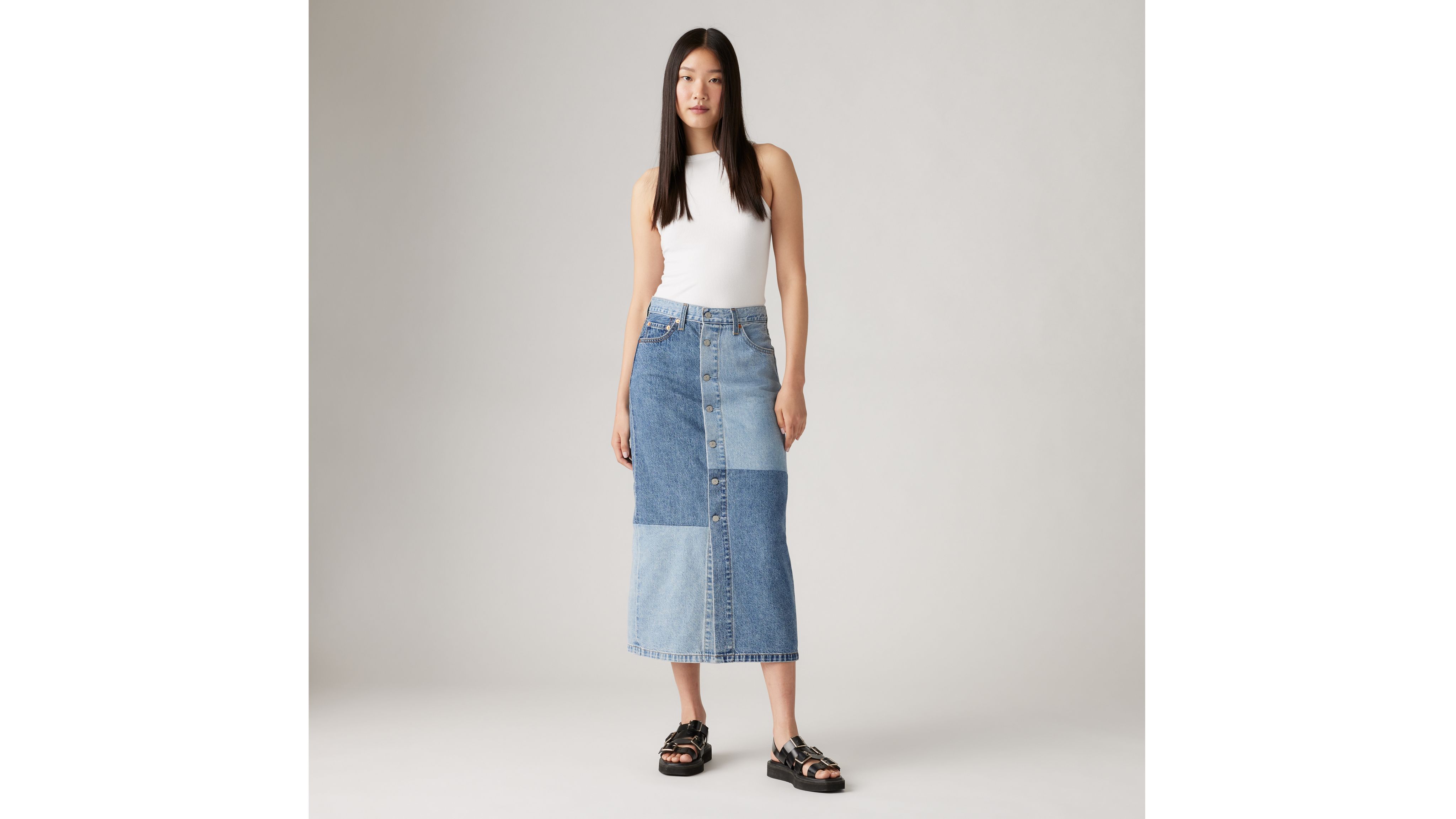 Levi's Button Midi Skirt In Clean Craft
