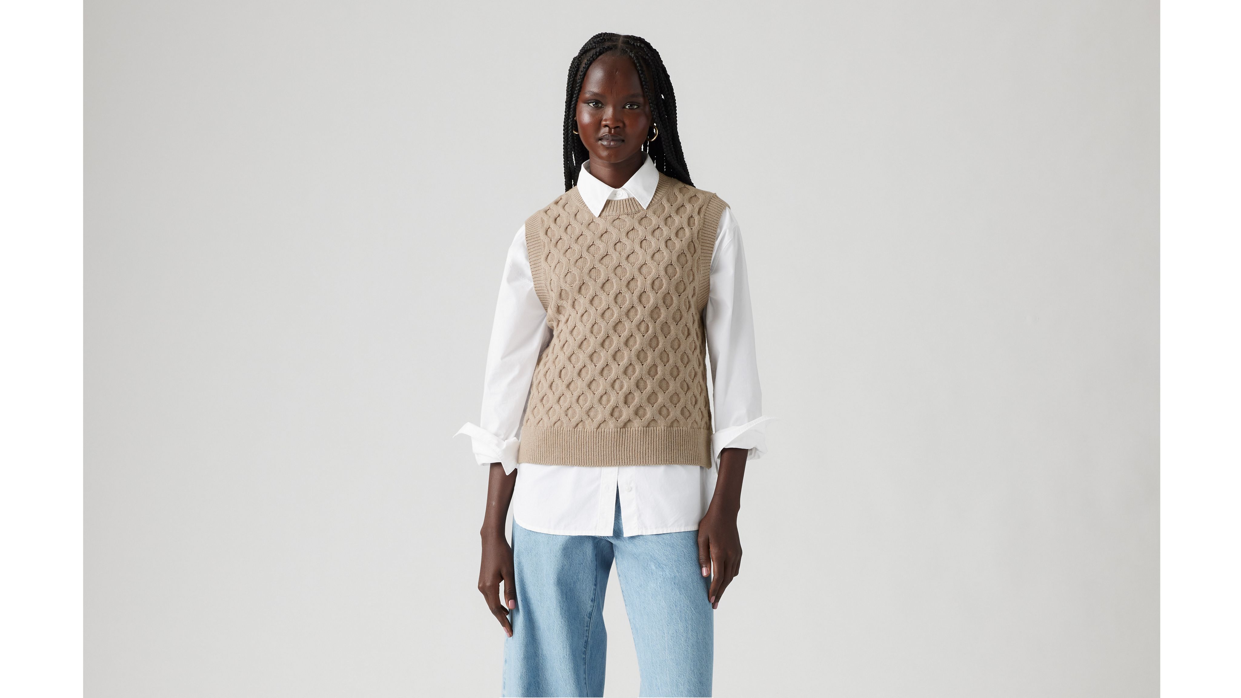 【YOURNUS】Drop Line Fischer Knit Vest Organic Linen Vest | EILEEN FISHER