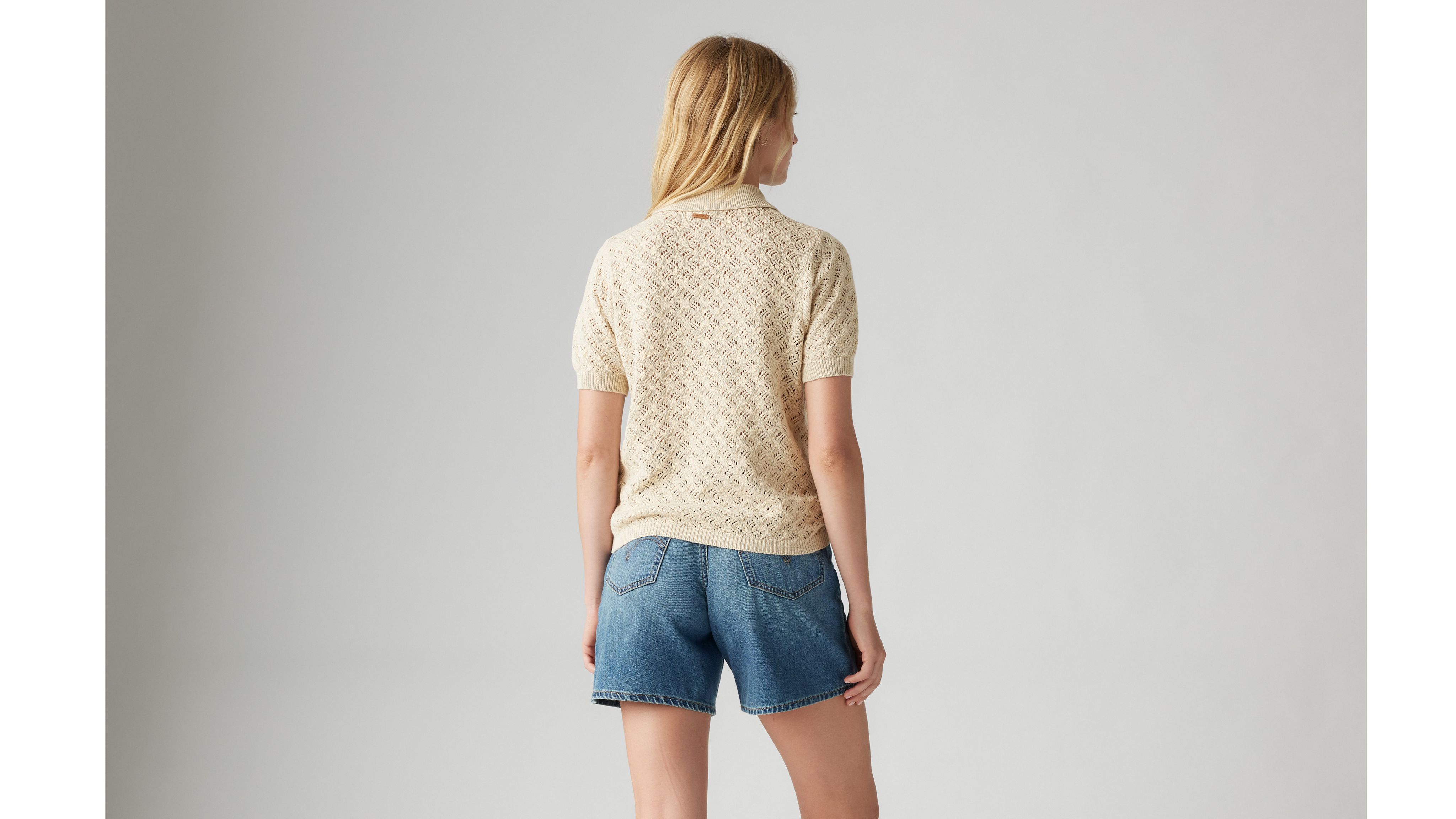 Levi's Lavender Pointelle Polo Sweater In Oatmeal