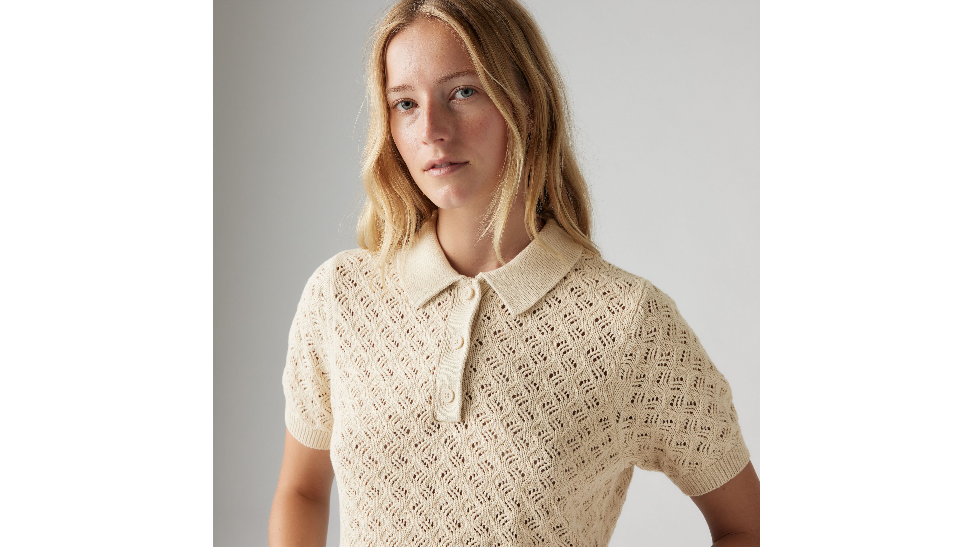 Levi's Lavender Pointelle Polo Sweater In Oatmeal