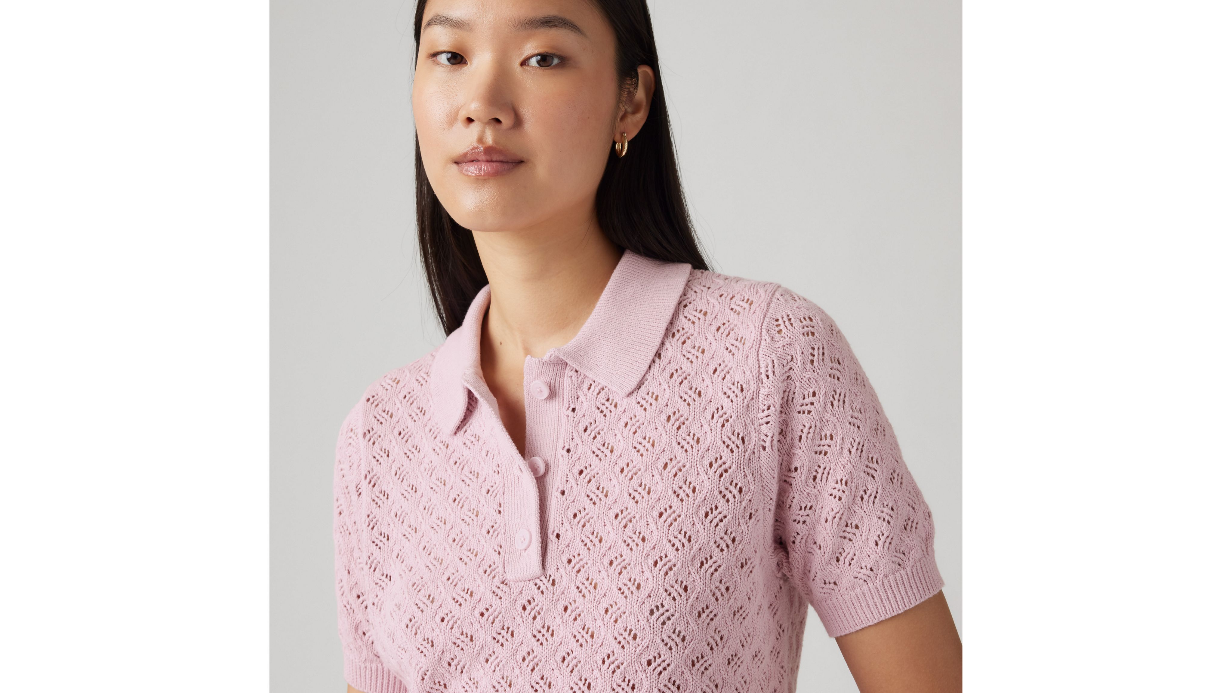 Lavender Pointelle Polo Sweater 4