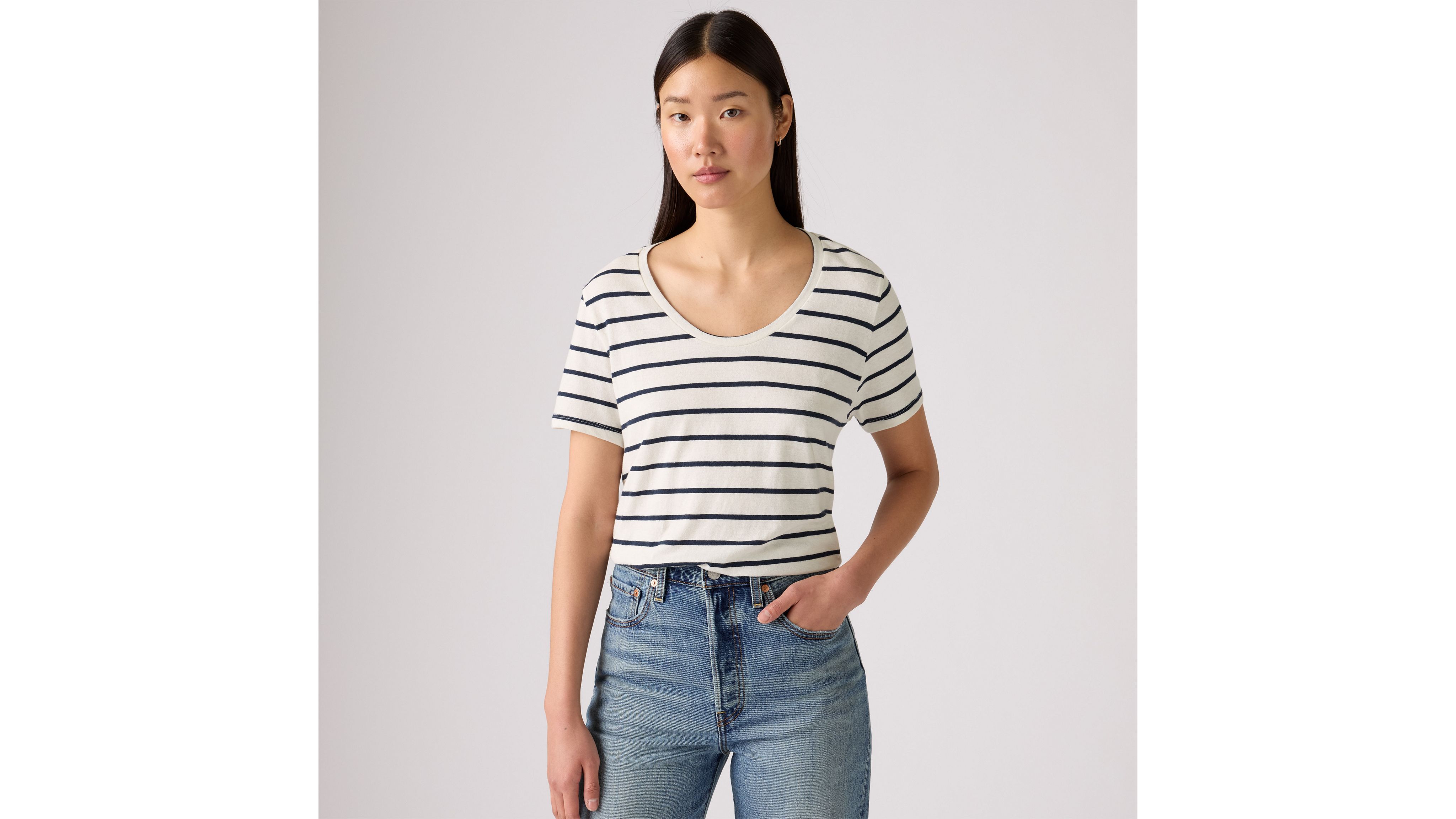 Levi's Bridget Cotton Linen Short Sleeve T-shirt In Brandy Stripe Egret