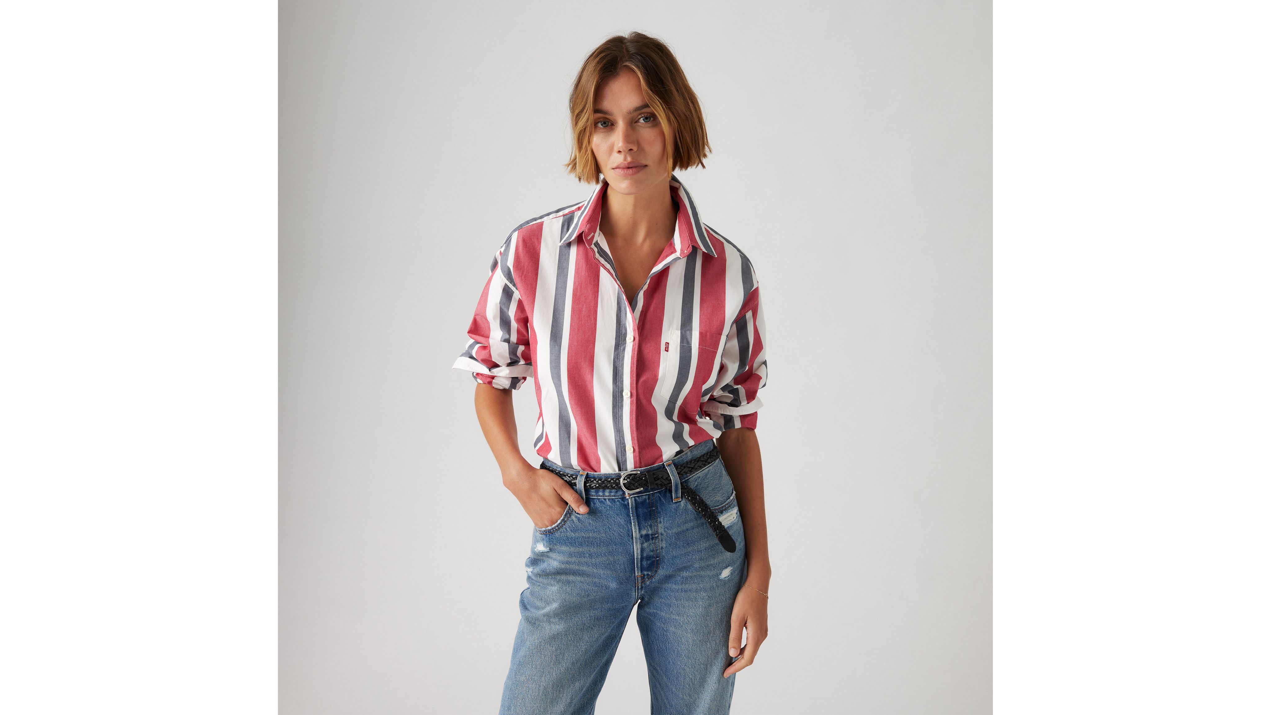 Levi's Harlie Boyfriend Shirt In Shahi Stripe