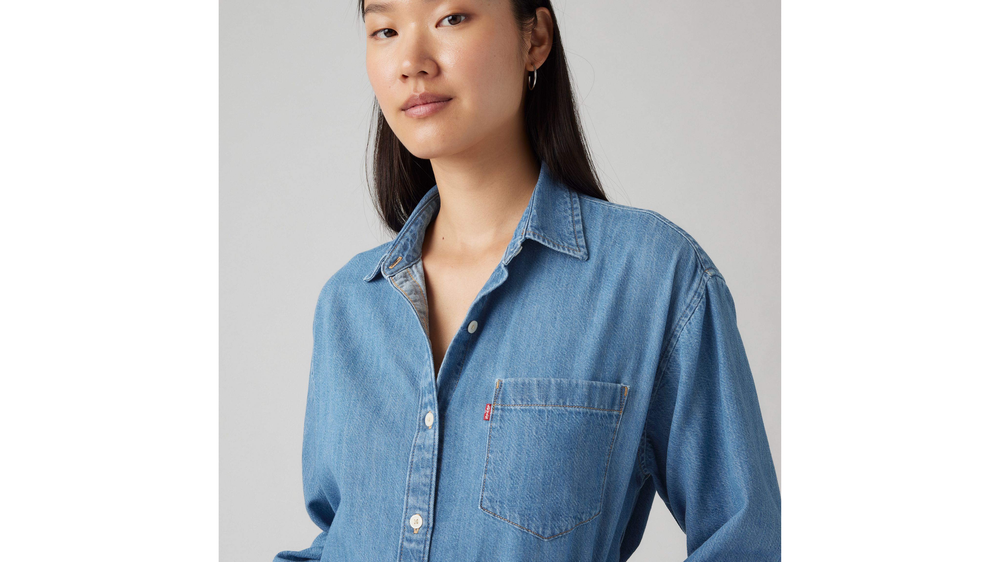 Levi's Harlie Boyfriend Linen+ Denim Shirt In Mid Recess