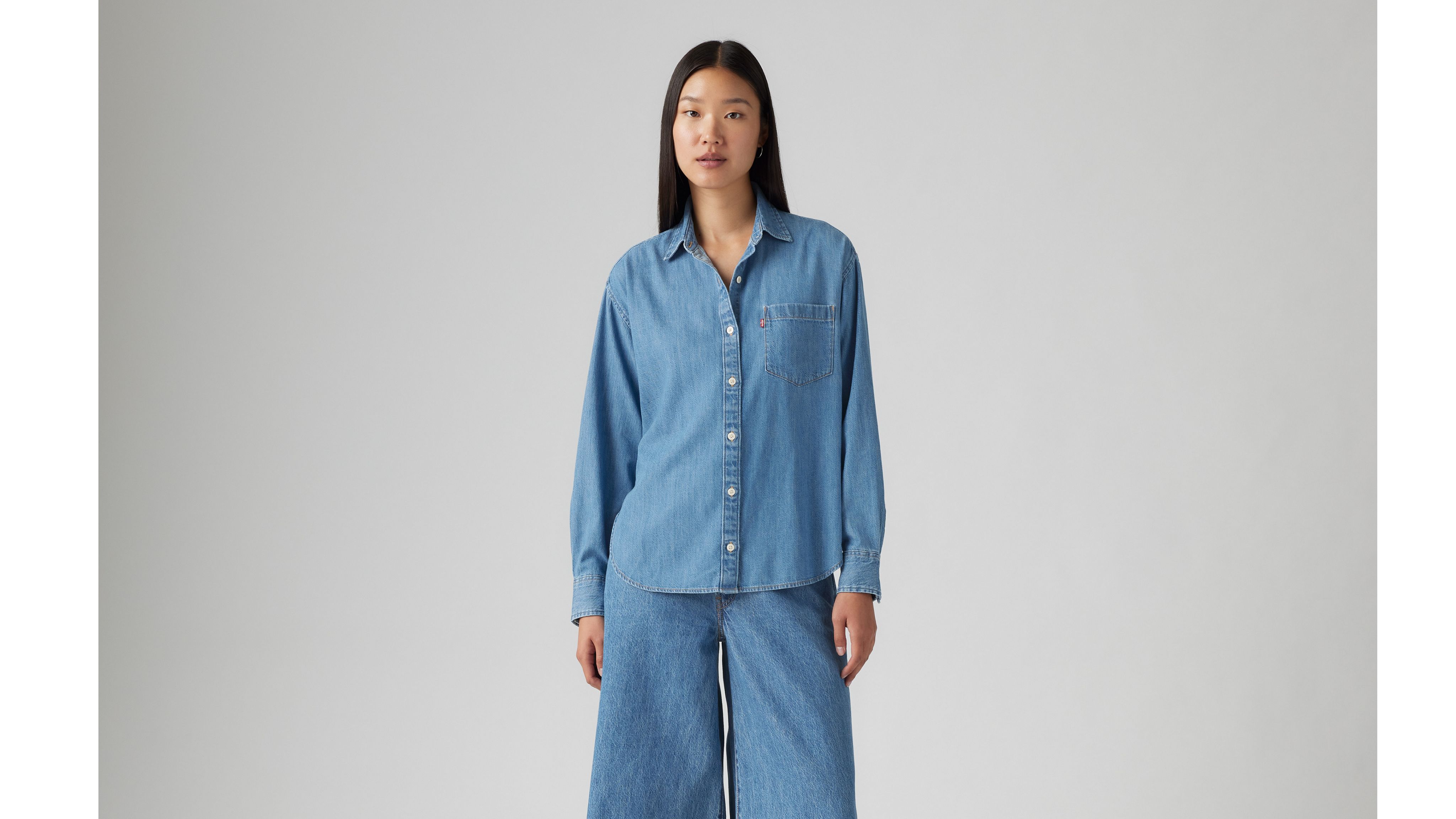 Levi's Harlie Boyfriend Linen+ Denim Shirt In Mid Recess