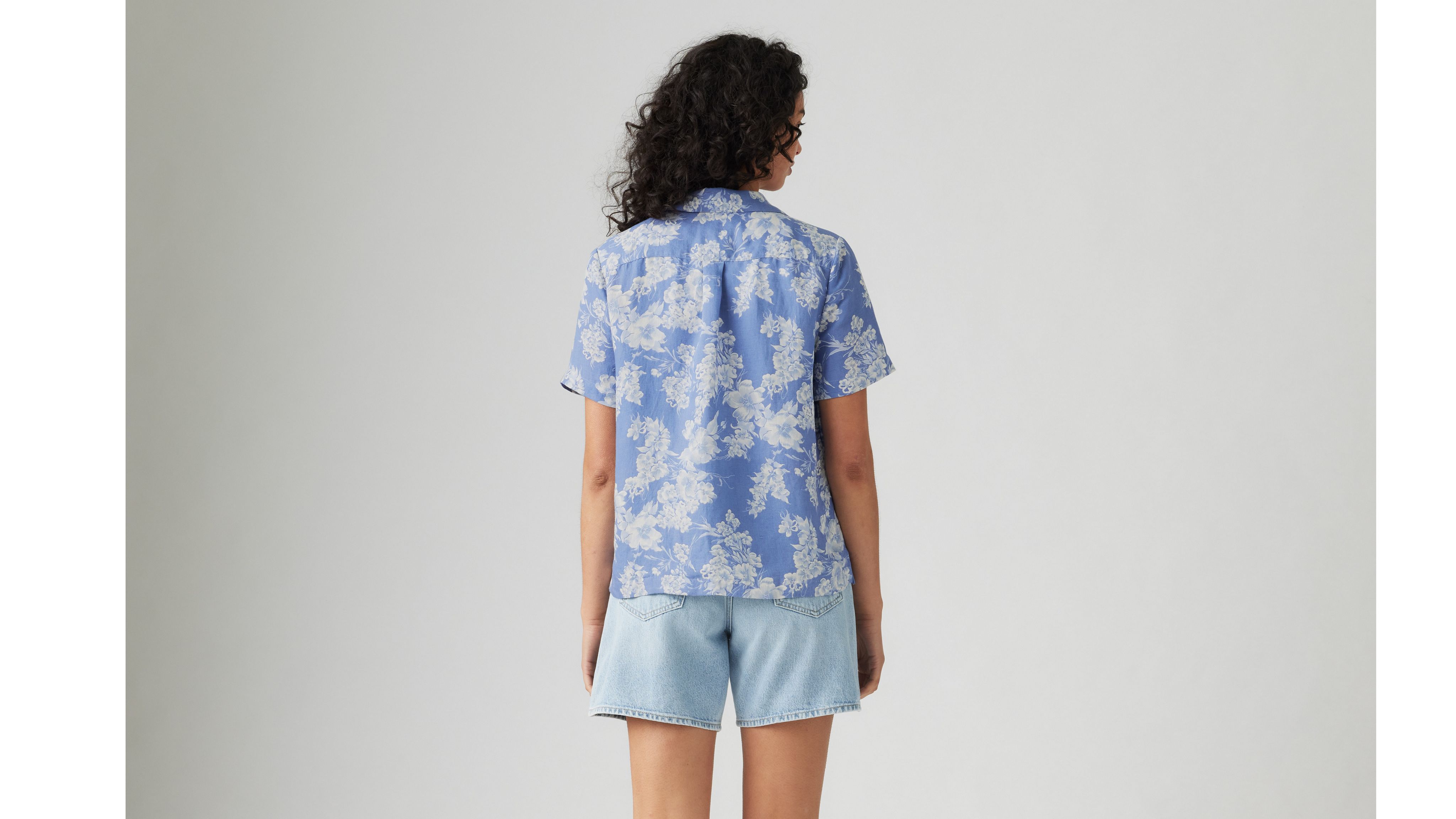 Levi's Sonny Linen Blend Camp Shirt In Orla Floral Dusty Blue