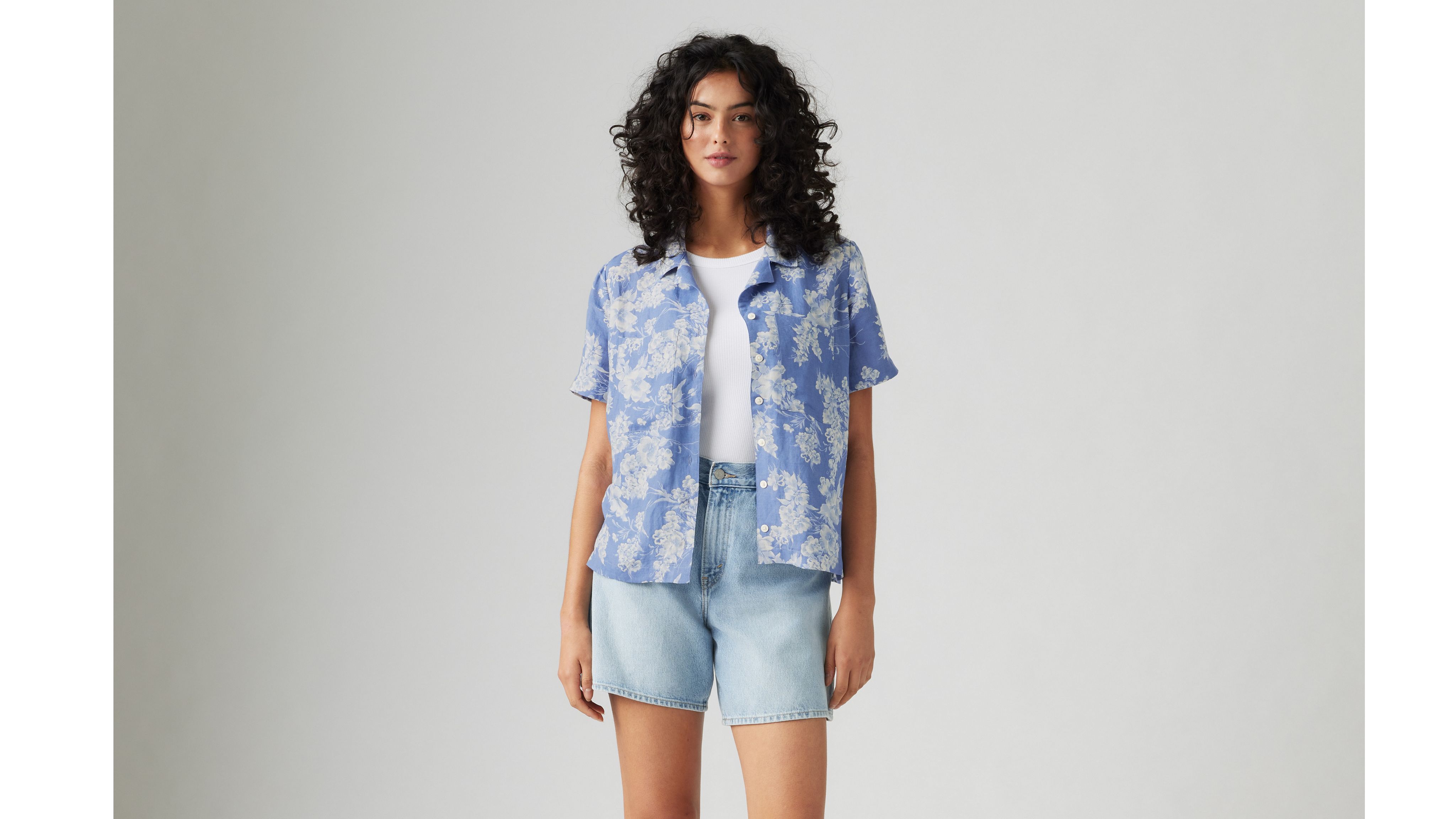 Levi's Sonny Linen Blend Camp Shirt In Orla Floral Dusty Blue