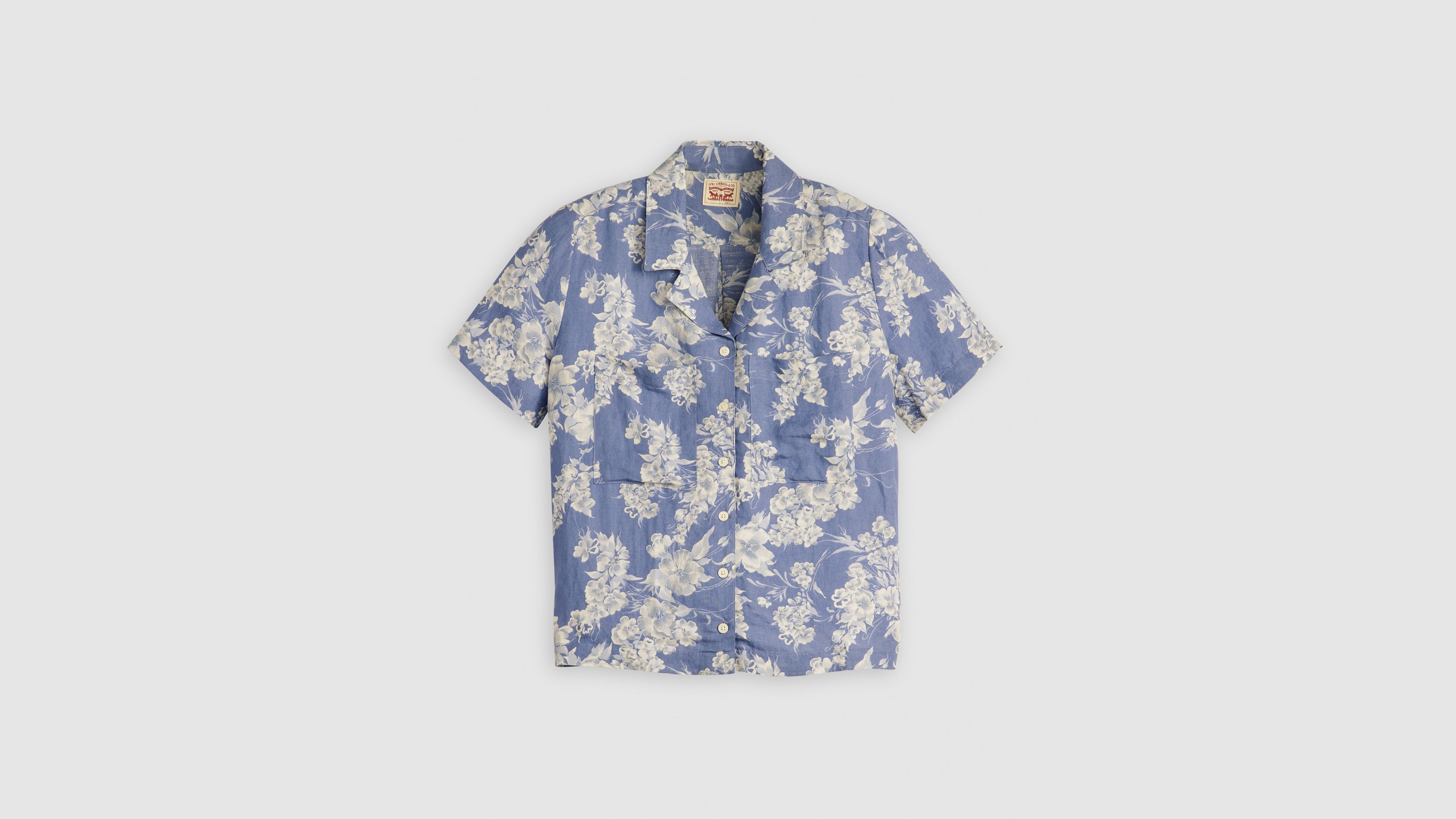 Levi's Sonny Linen Blend Camp Shirt In Orla Floral Dusty Blue