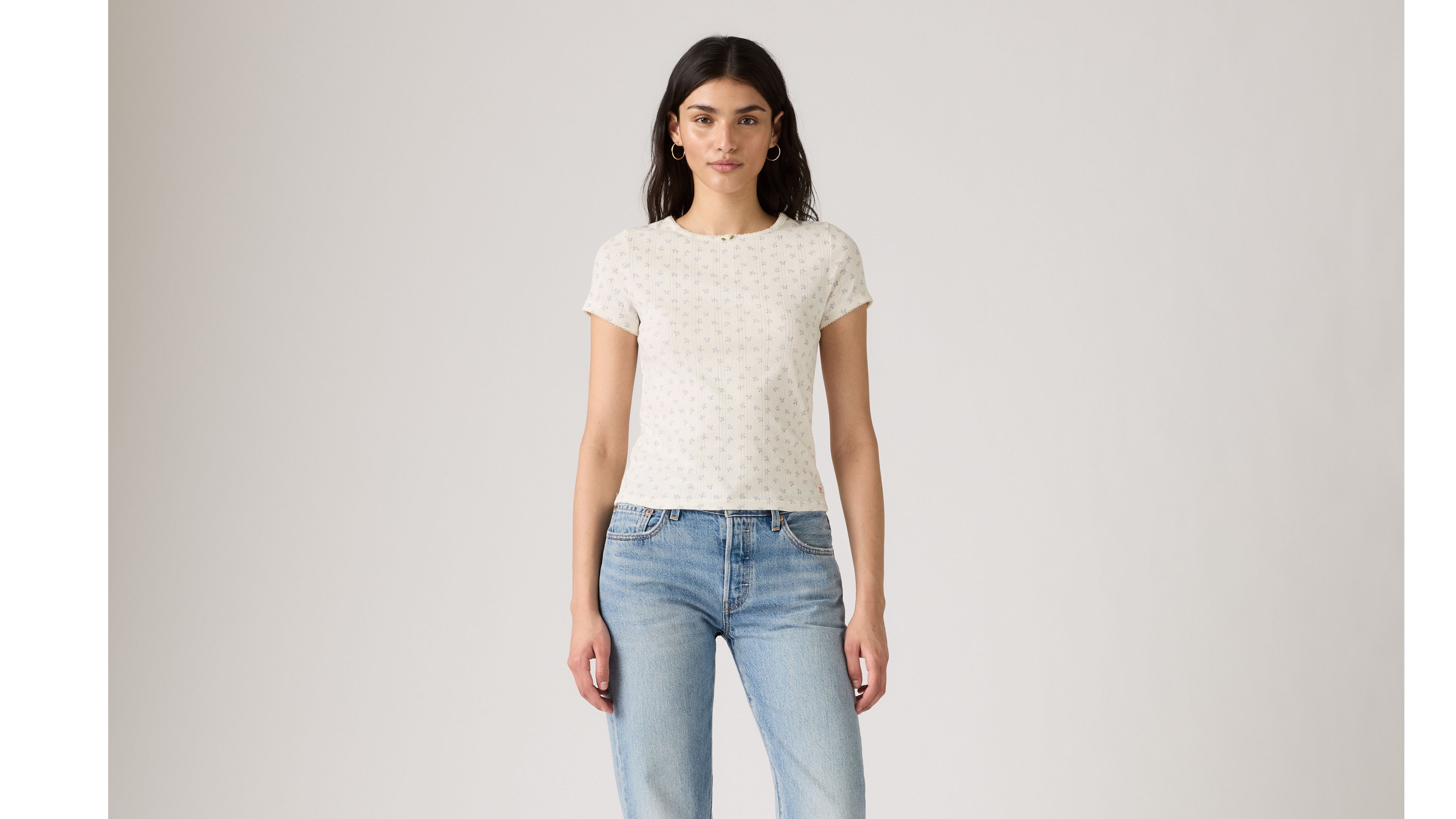 Levi's Dry Goods Pointelle Tee In Arlo Floral Dusty Blue