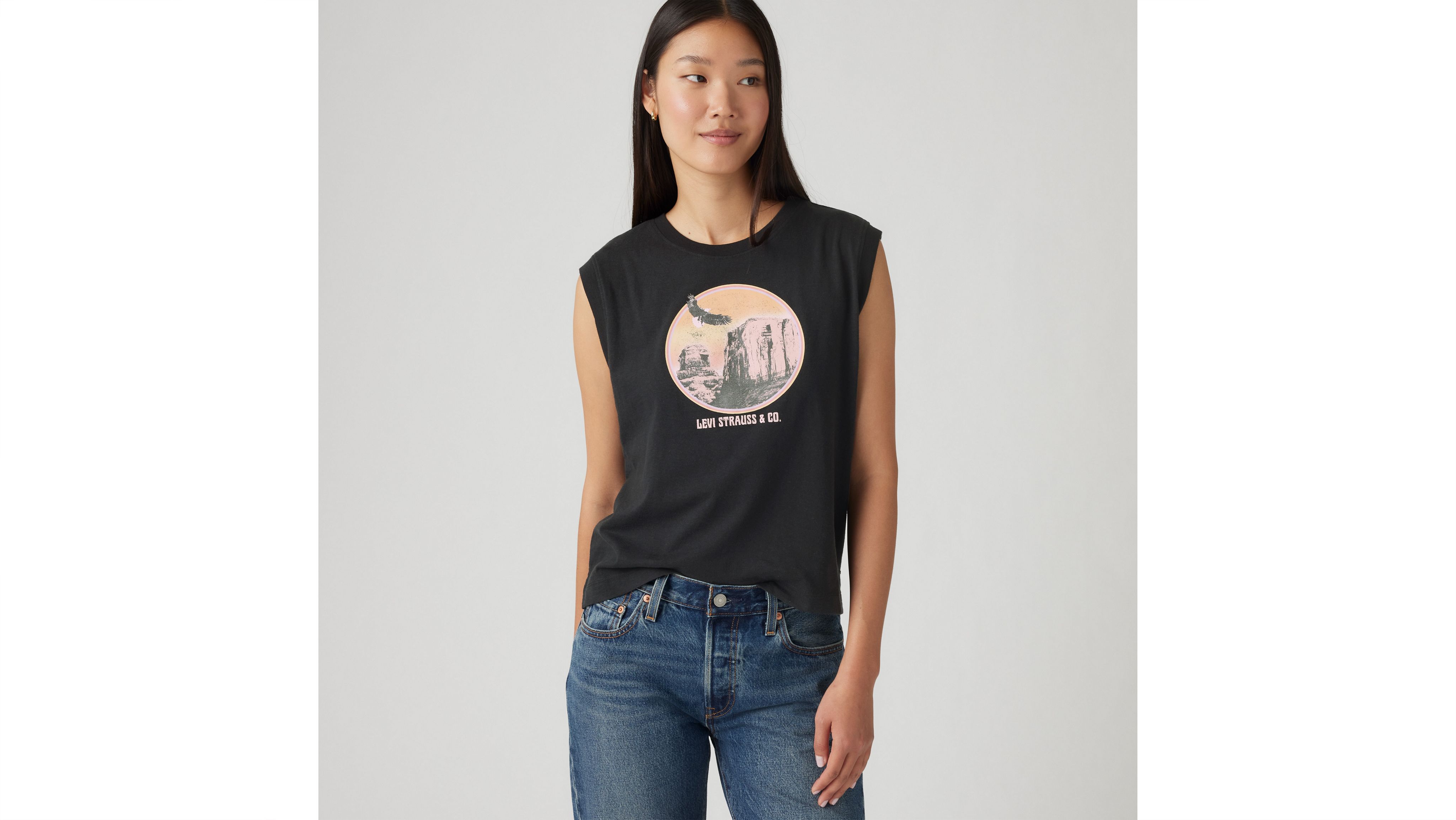 Levi's Graphic Boxy Tank Top In Anthracite