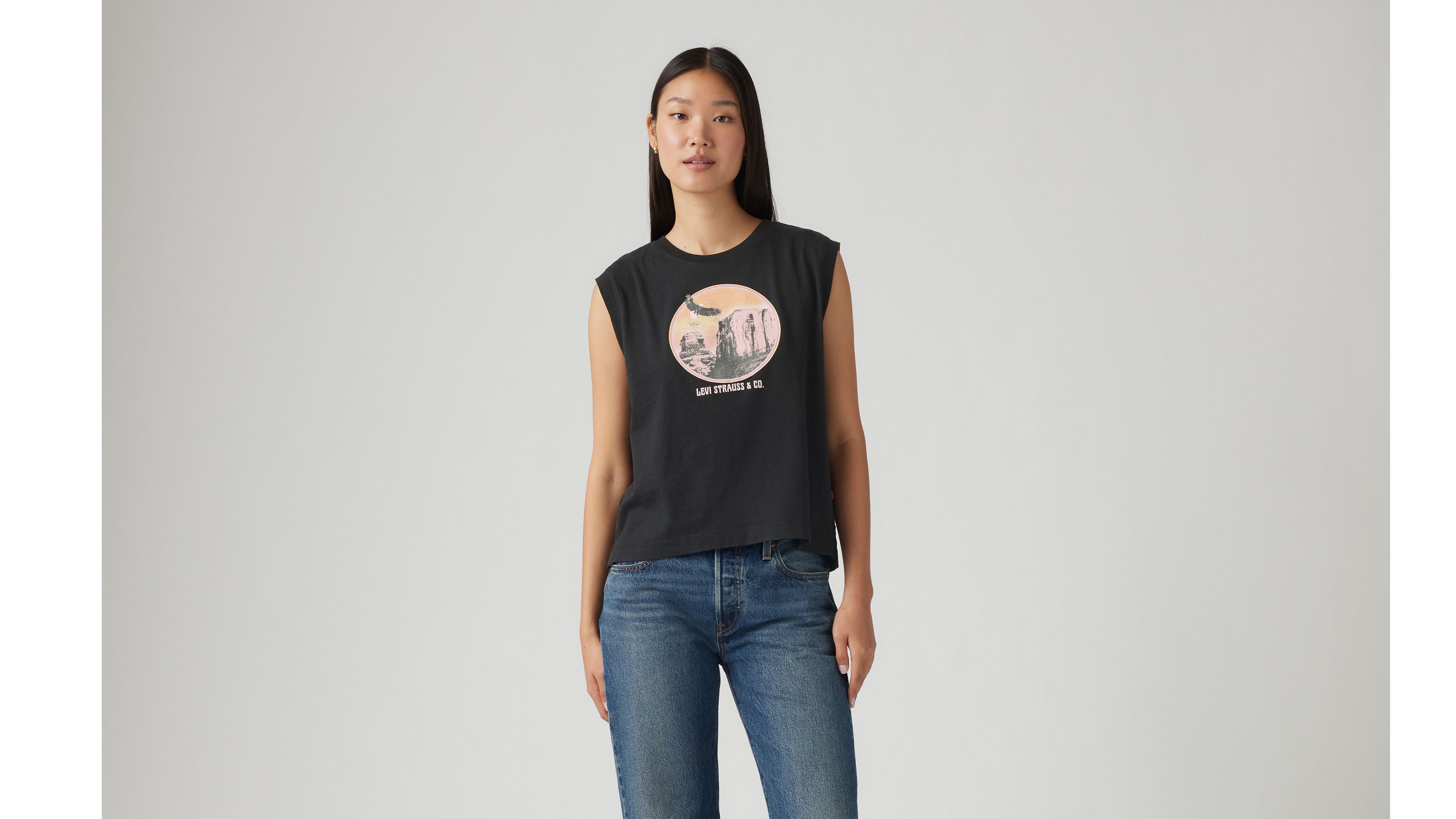 Levi's Graphic Boxy Tank Top In Anthracite