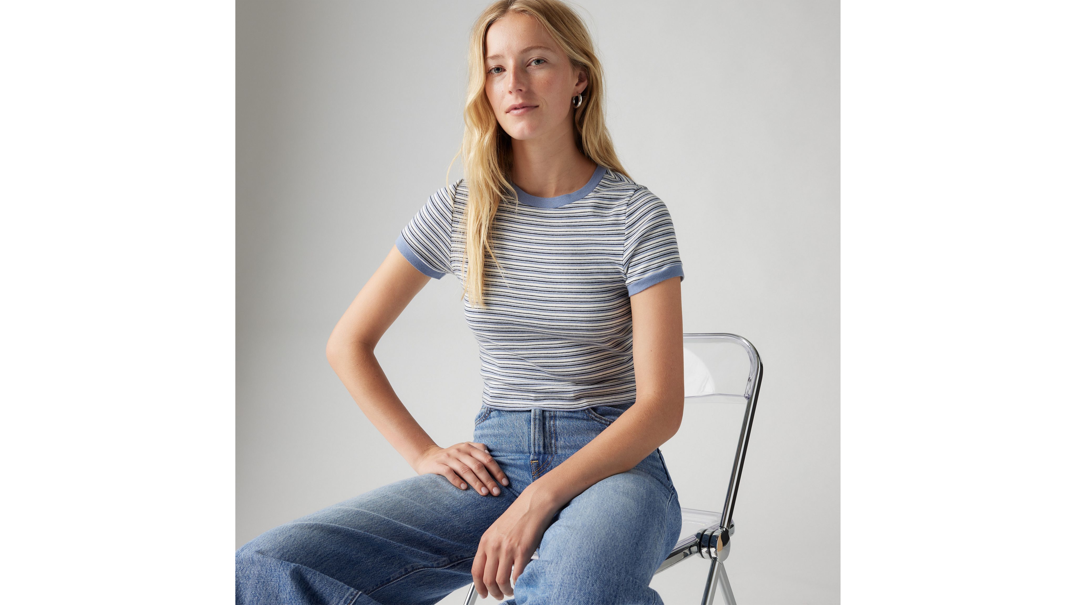 【 JEANS】SLIM RINGER T-SHIRT Essential Ringer Sporty T-shirt - Blue | Levi's® US