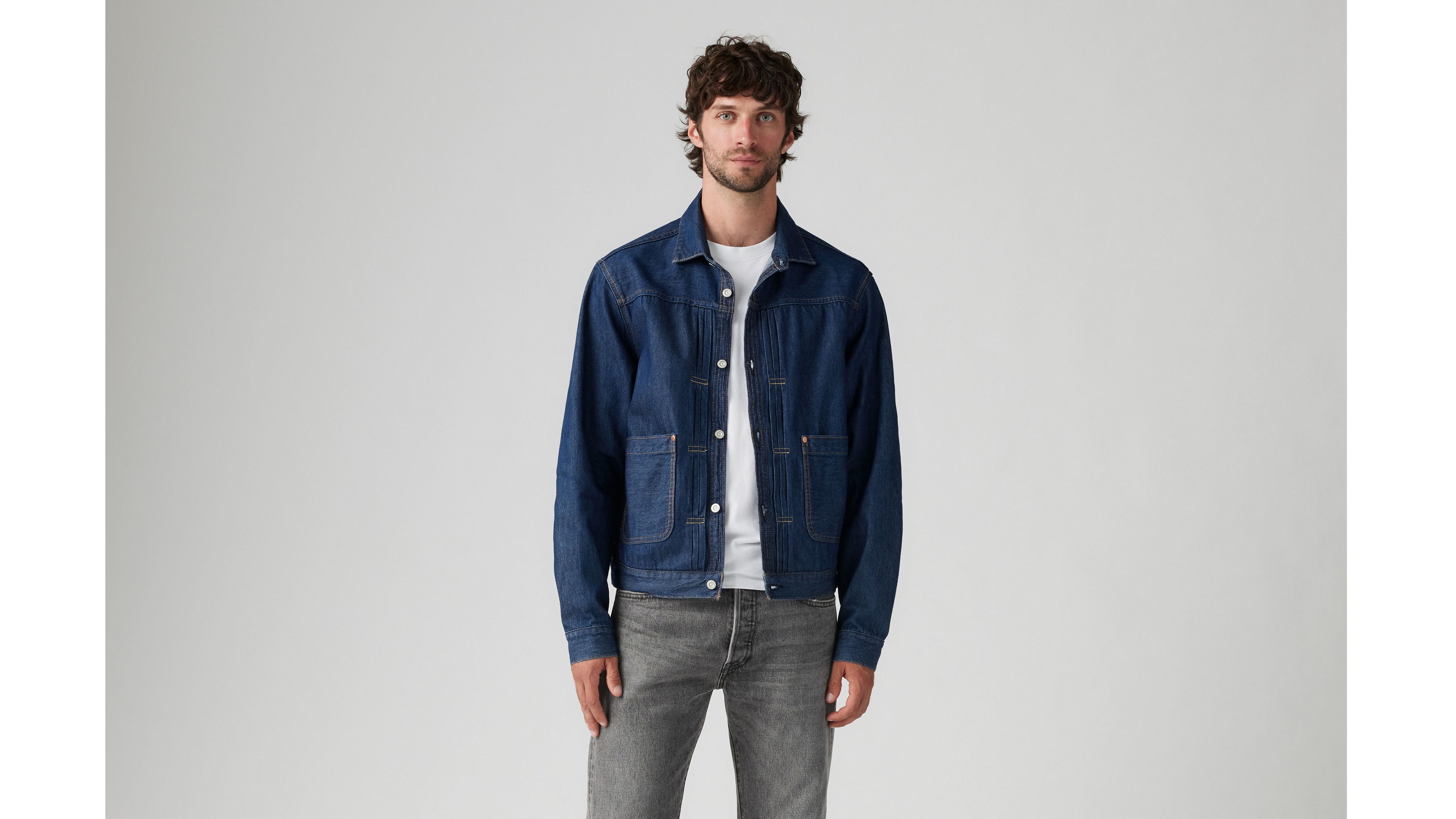 Lightweight Pleated Blouse Trucker Jacket - Medium Wash Lightweight Pleated Blouse Trucker Jacket - Medium Wash