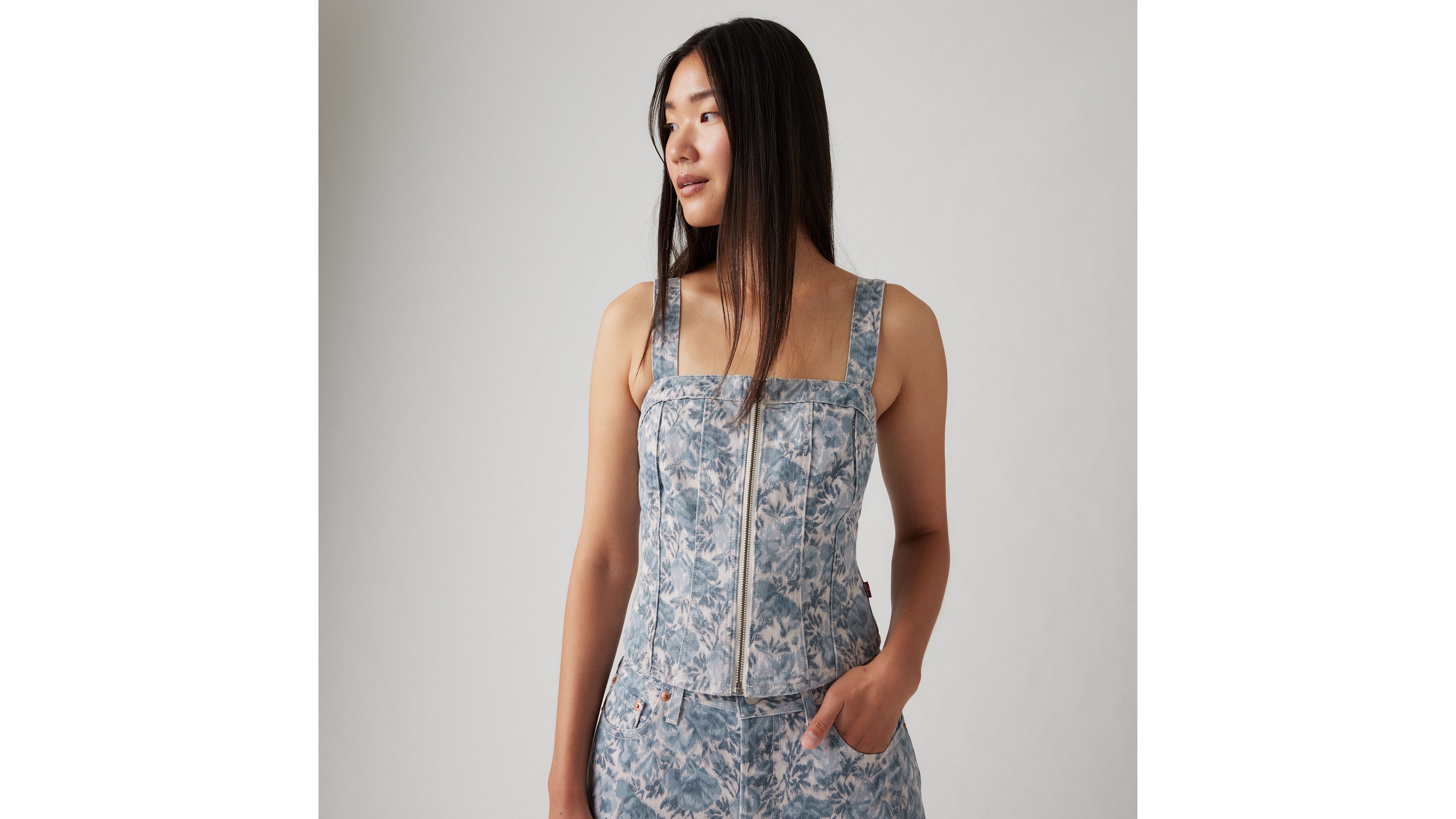 Levi's Sculpted Medium Wash Floral Bustier Top In Ophelia Floral