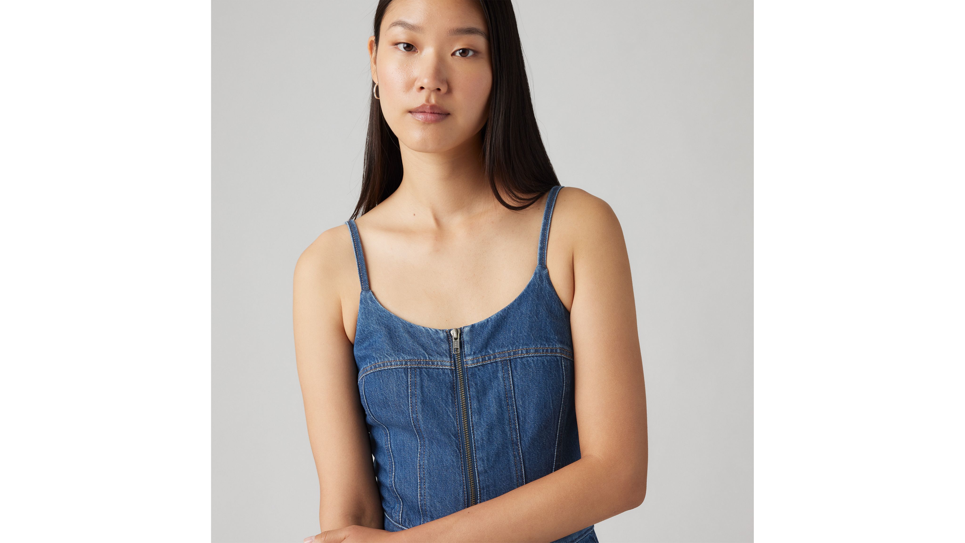 Levi's Bustier Dark Wash Zip-front Wide-leg Jumpsuit In Smashing