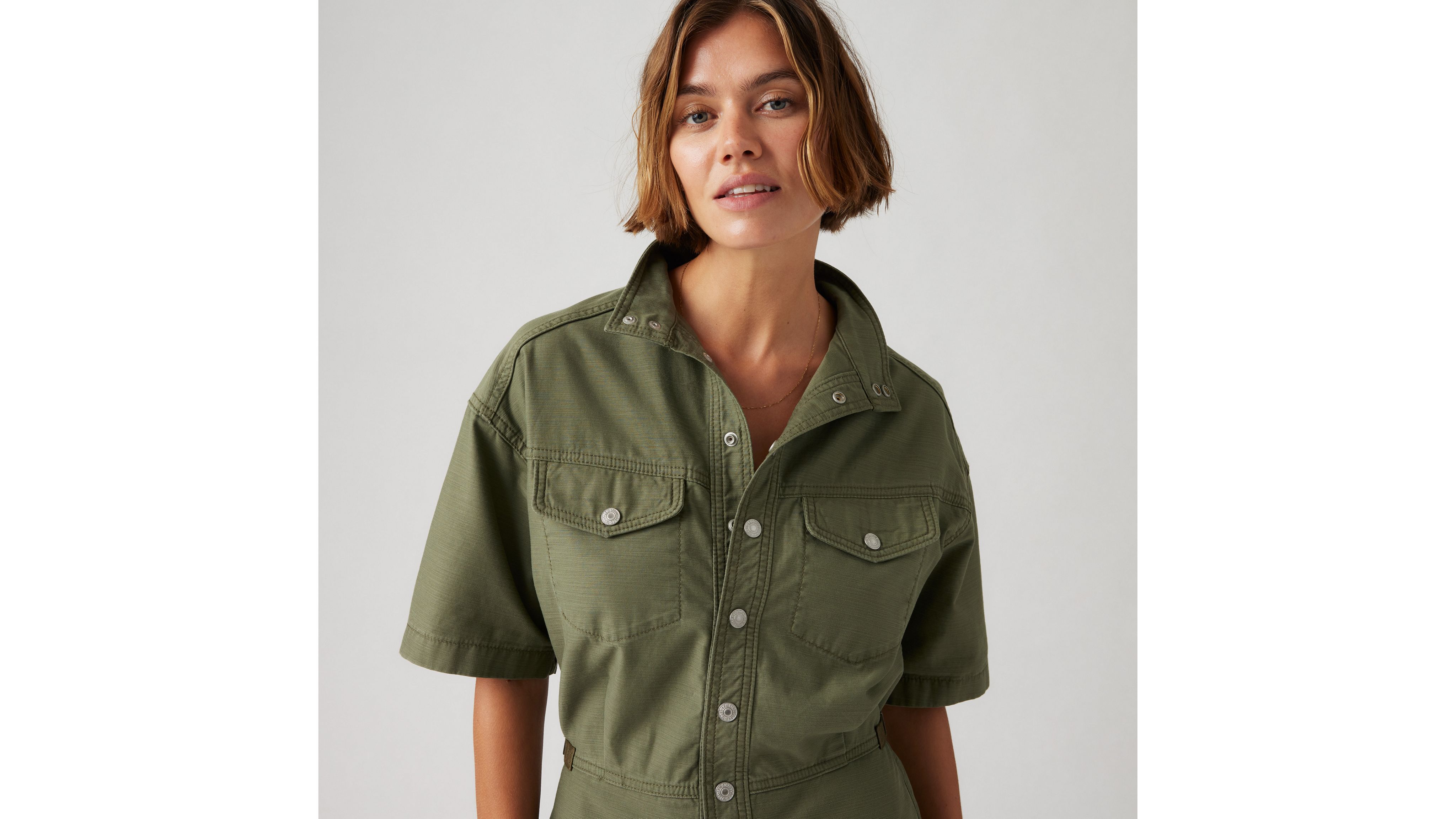 Levi's Short Sleeve Surplus Romper In Green