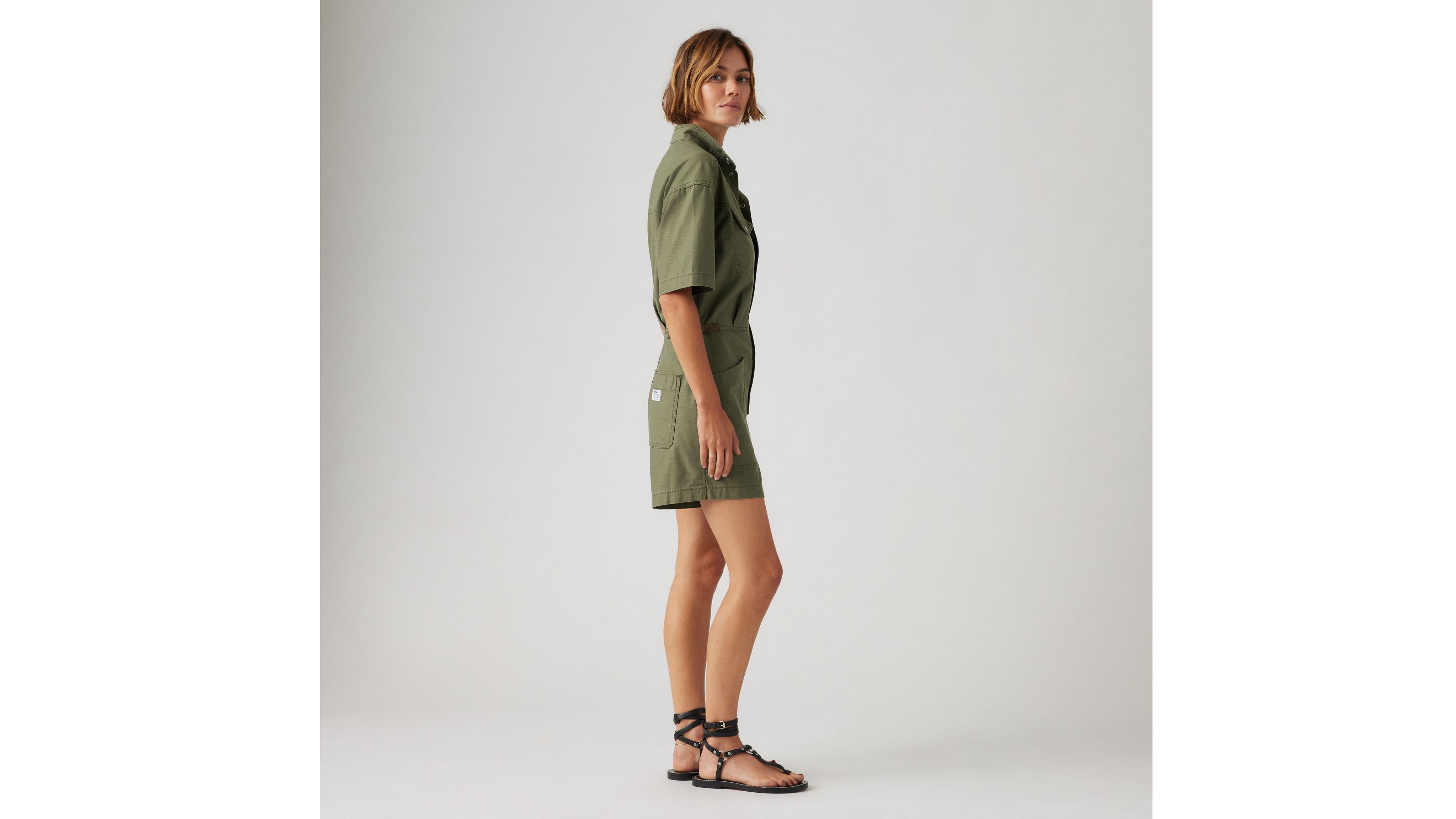 Levi's Short Sleeve Surplus Romper In Green