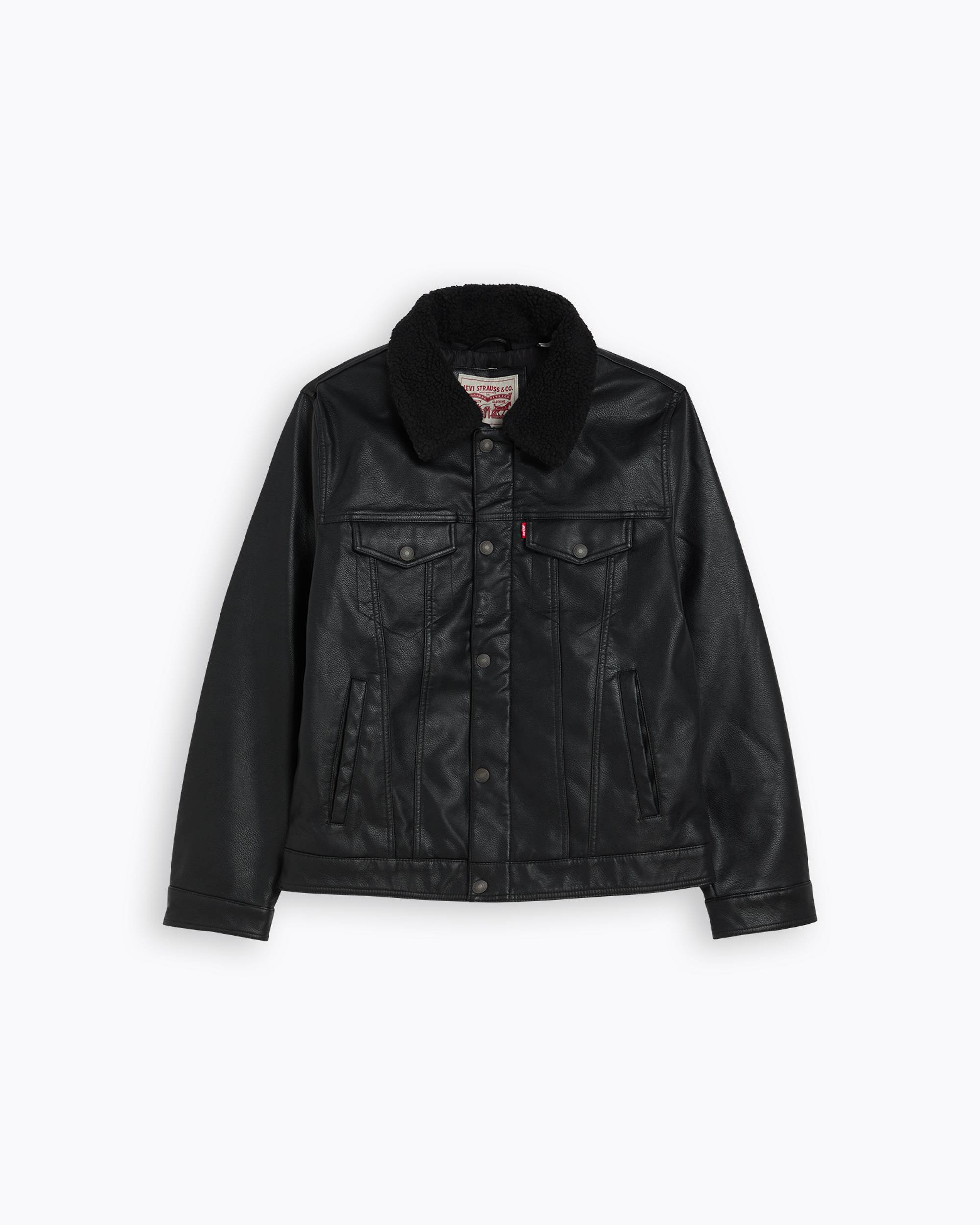Faux Leather Trucker Sherpa Jacket - Black | Levi's® KZ Faux Leather Trucker Sherpa Jacket - Black | Levi's® KZ