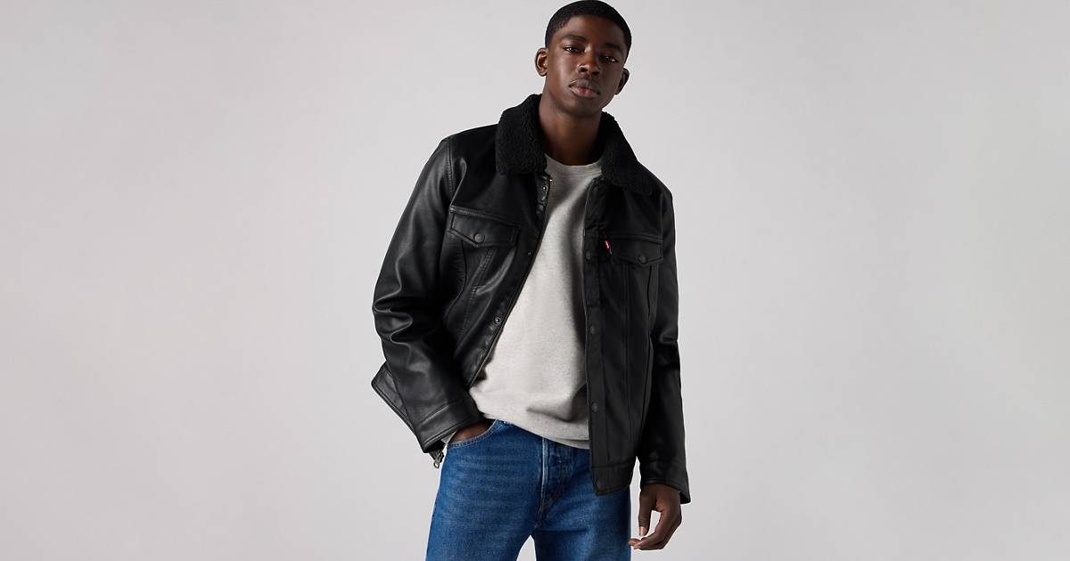Faux Leather Trucker Sherpa Jacket - Black | Levi's® KZ Faux Leather Trucker Sherpa Jacket - Black | Levi's® KZ