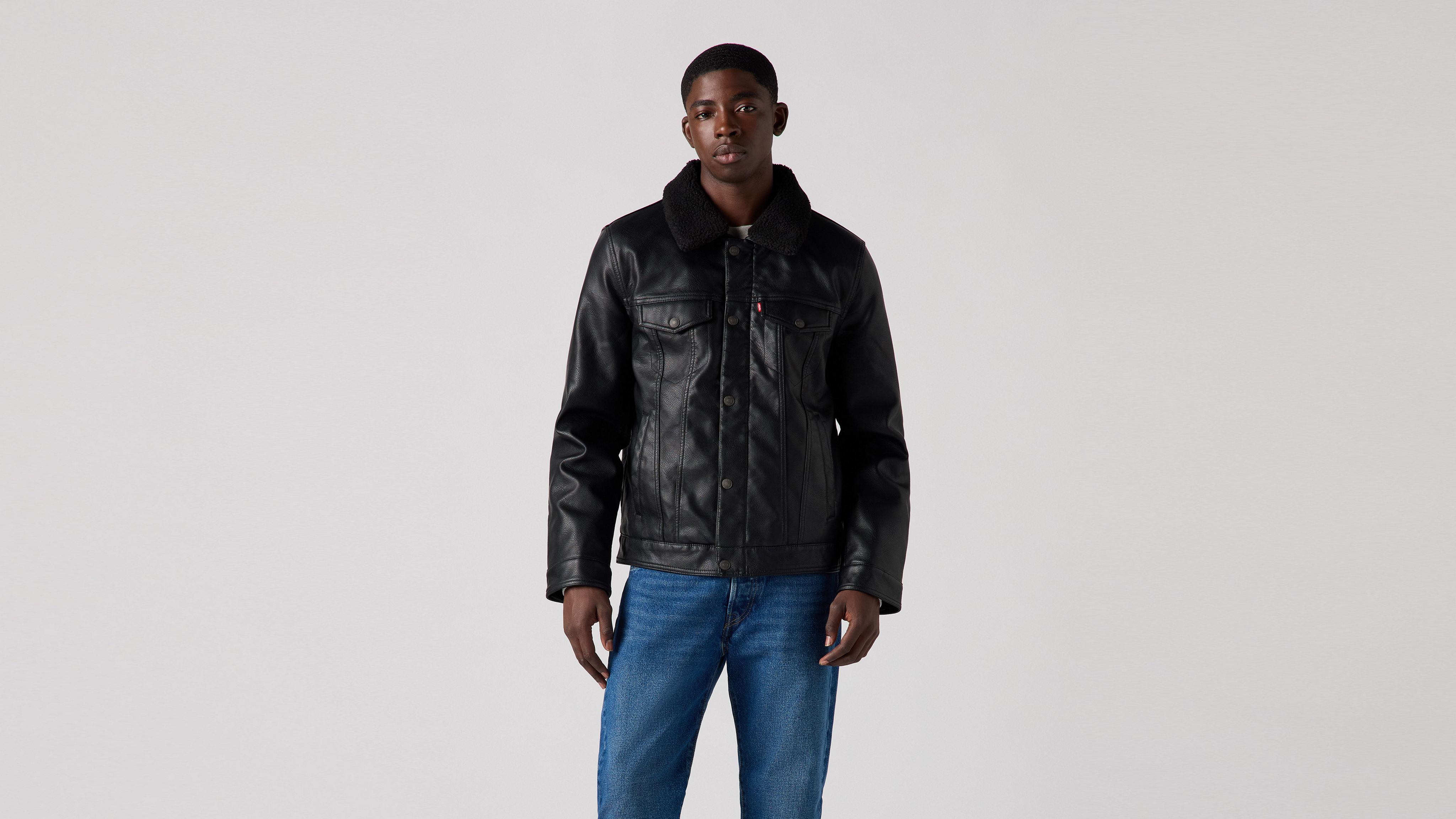 ジャケット・アウター A LEATHER TRUCKER JACKET SIZE56 OVY Faux Leather Trucker Sherpa Jacket - Black | Levi's® KZ