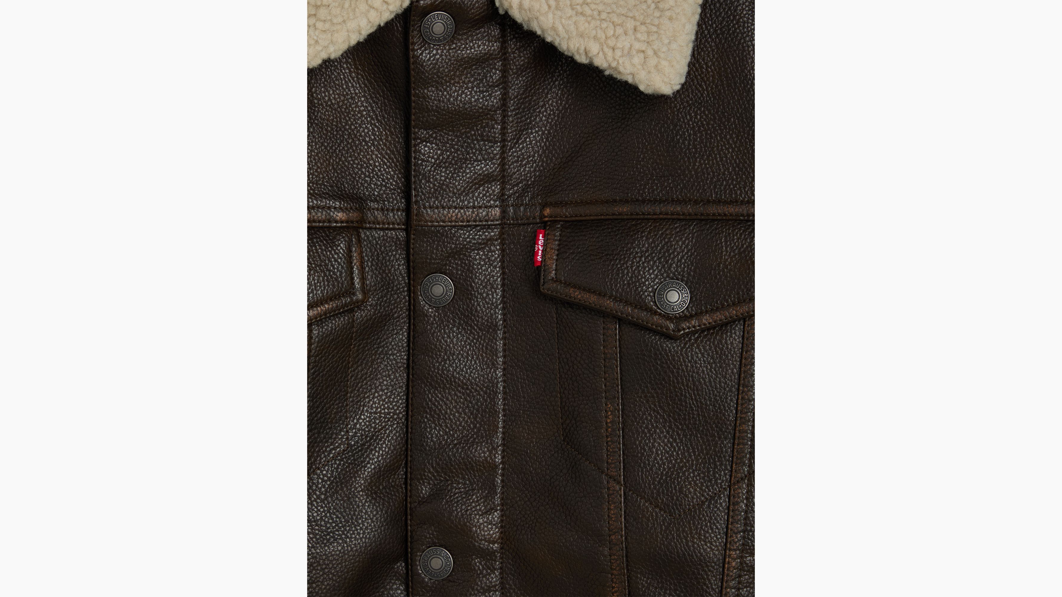 Jackets & Coats | Levis Womens Sherpa Lined Faux Leather Trucker Jacket In Black 65ff443c2fd49a592ca7579d