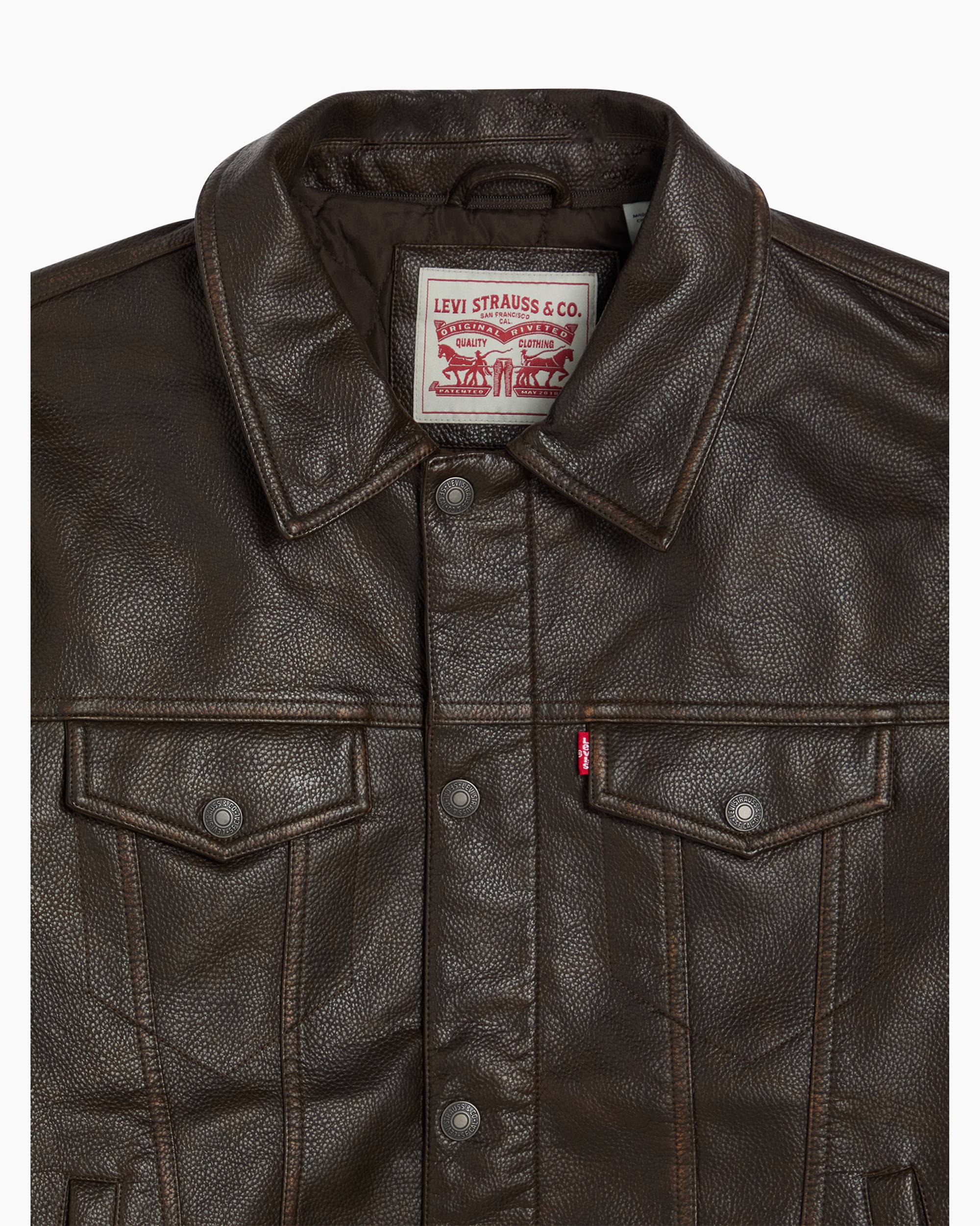 Faux Leather Trucker Sherpa Jacket - Brown | Levi's® MC Faux Leather Trucker Sherpa Jacket - Brown | Levi's® MC