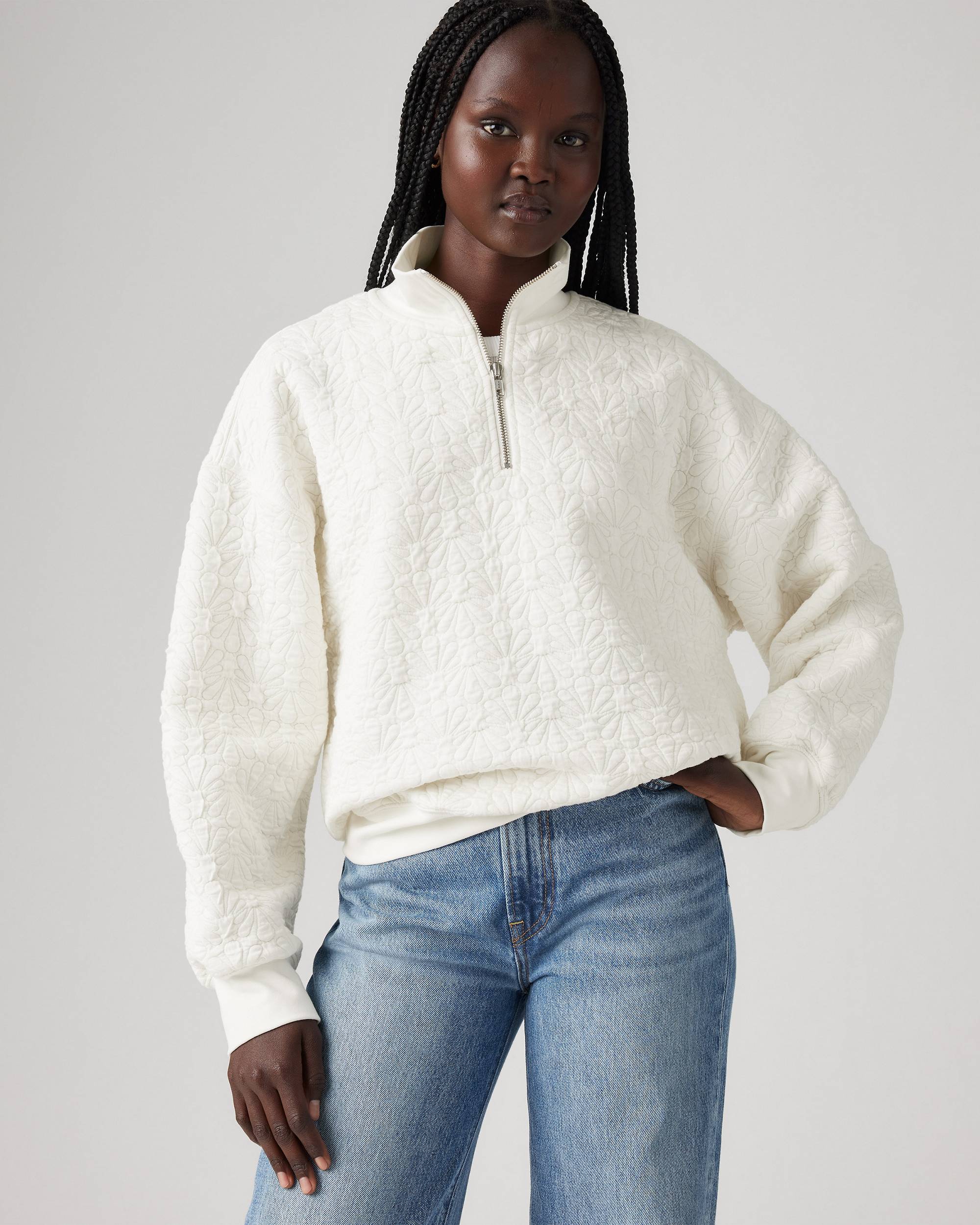 1/4 Zip Quilted Fleece Sweatshirt - White | Levi's® US 1/4 Zip Quilted Fleece Sweatshirt - White | Levi's® US