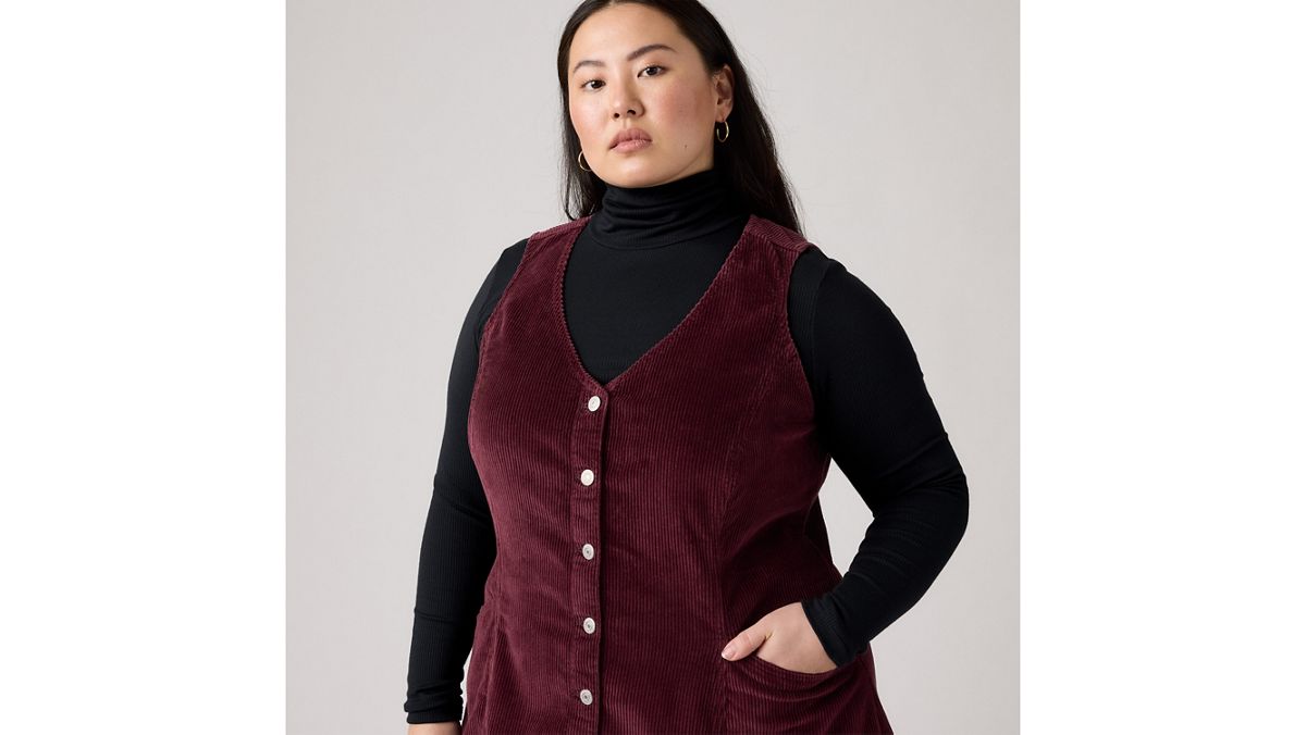 Vianna Vest Mini Dress (Plus Size) — Merlot - Red
