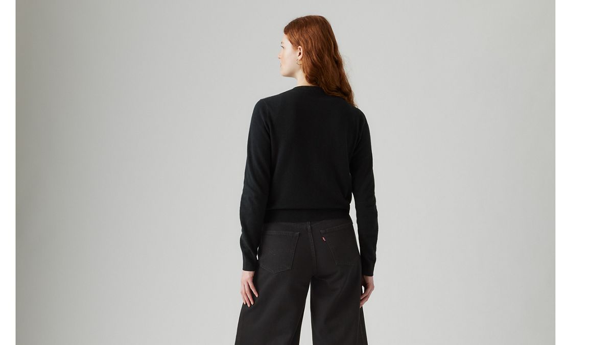 Supersoft Pointelle Crewneck Cardigan — Anthracite Night - Black