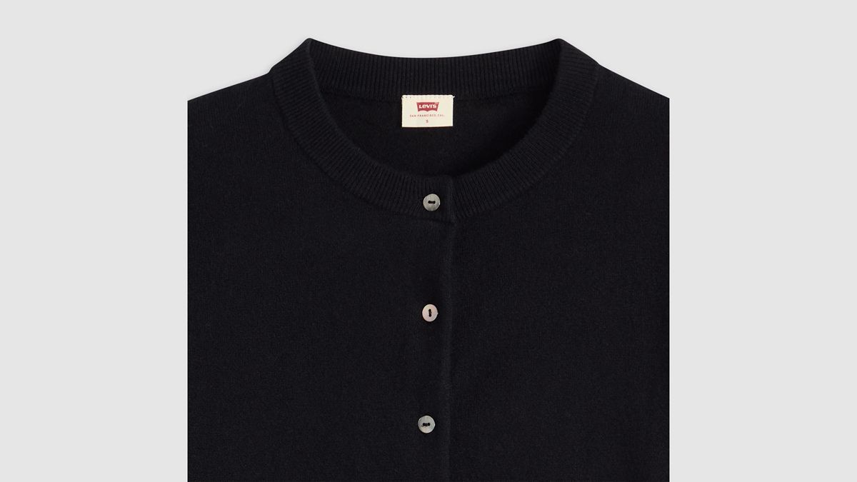 Supersoft Pointelle Crewneck Cardigan — Anthracite Night - Black