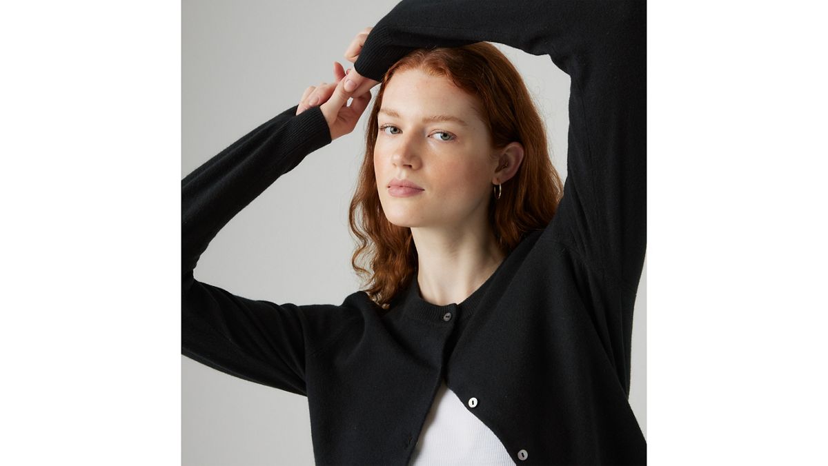 Supersoft Pointelle Crewneck Cardigan — Anthracite Night - Black