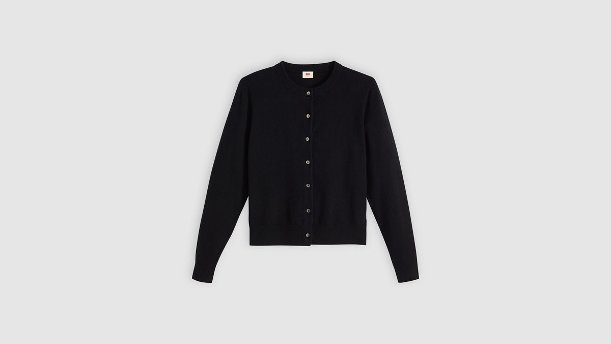 Supersoft Pointelle Crewneck Cardigan — Anthracite Night - Black