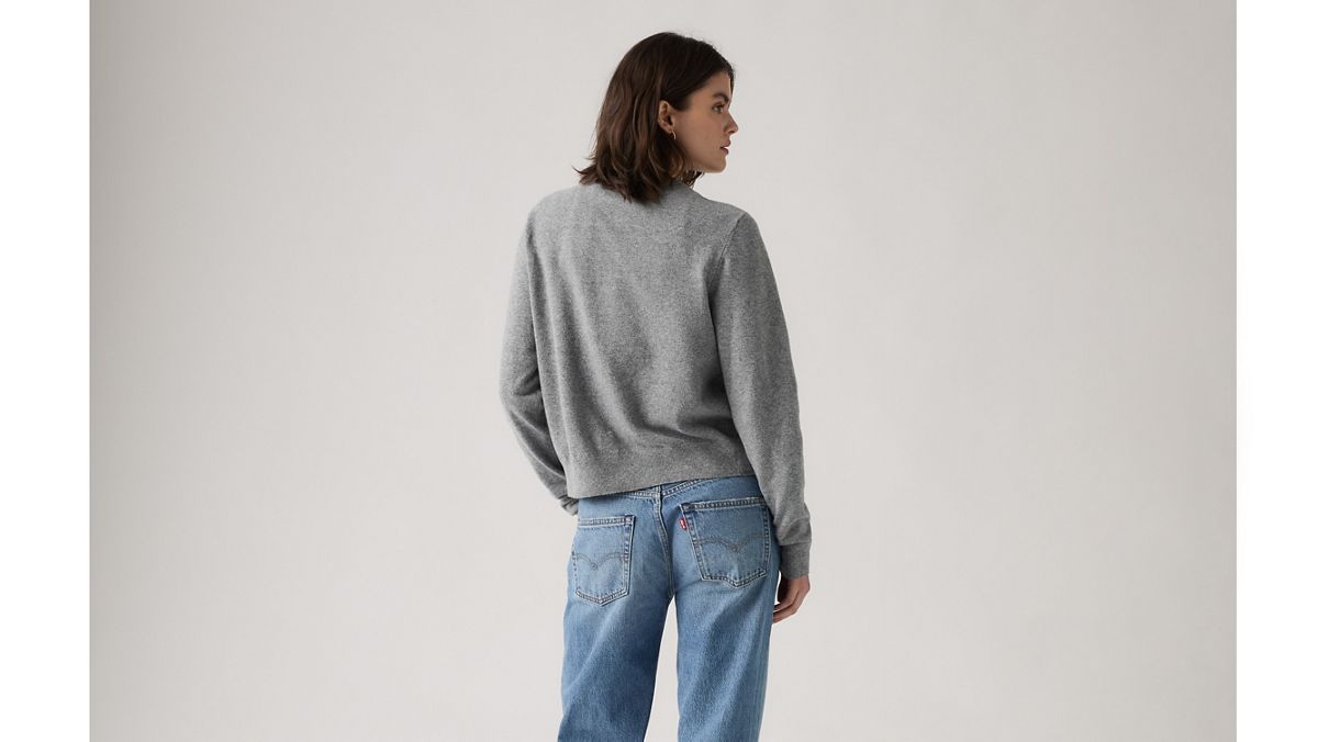 Supersoft Pointelle Crewneck Cardigan — Dark Heather Gray - White