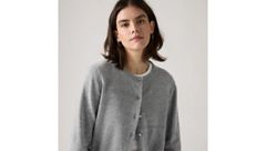 Supersoft Pointelle Crewneck Cardigan — Dark Heather Gray - White 4