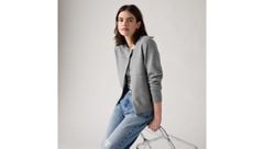 Supersoft Pointelle Crewneck Cardigan — Dark Heather Gray - White 1