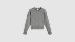 Supersoft Pointelle Crewneck Cardigan — Dark Heather Gray - White 5