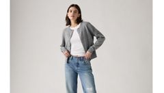 Supersoft Pointelle Crewneck Cardigan — Dark Heather Gray - White 2