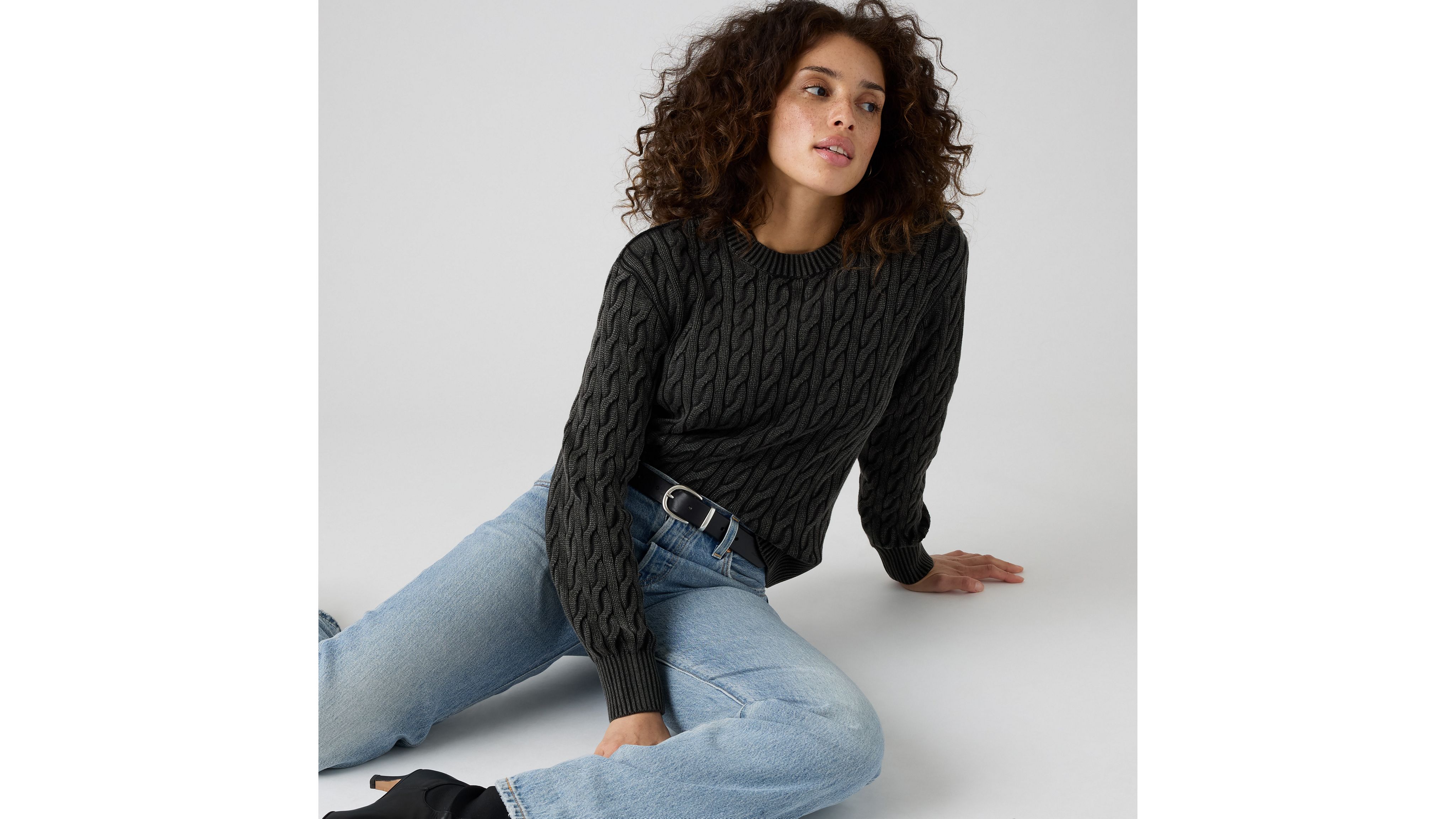 Boyfriend Cable Crewneck Pullover 1