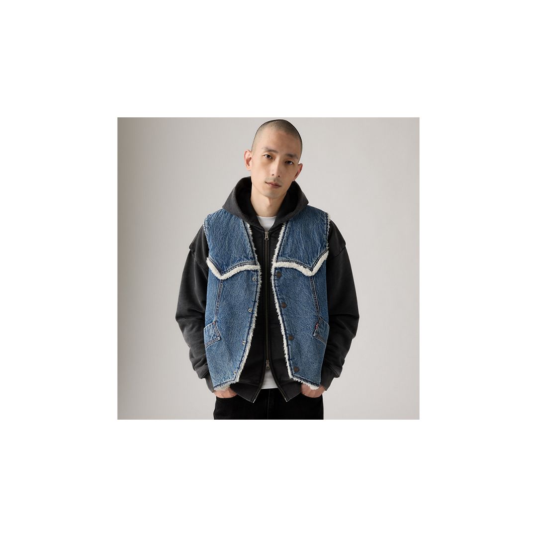 Levi's Western Denim Sherpa Vest In Blue