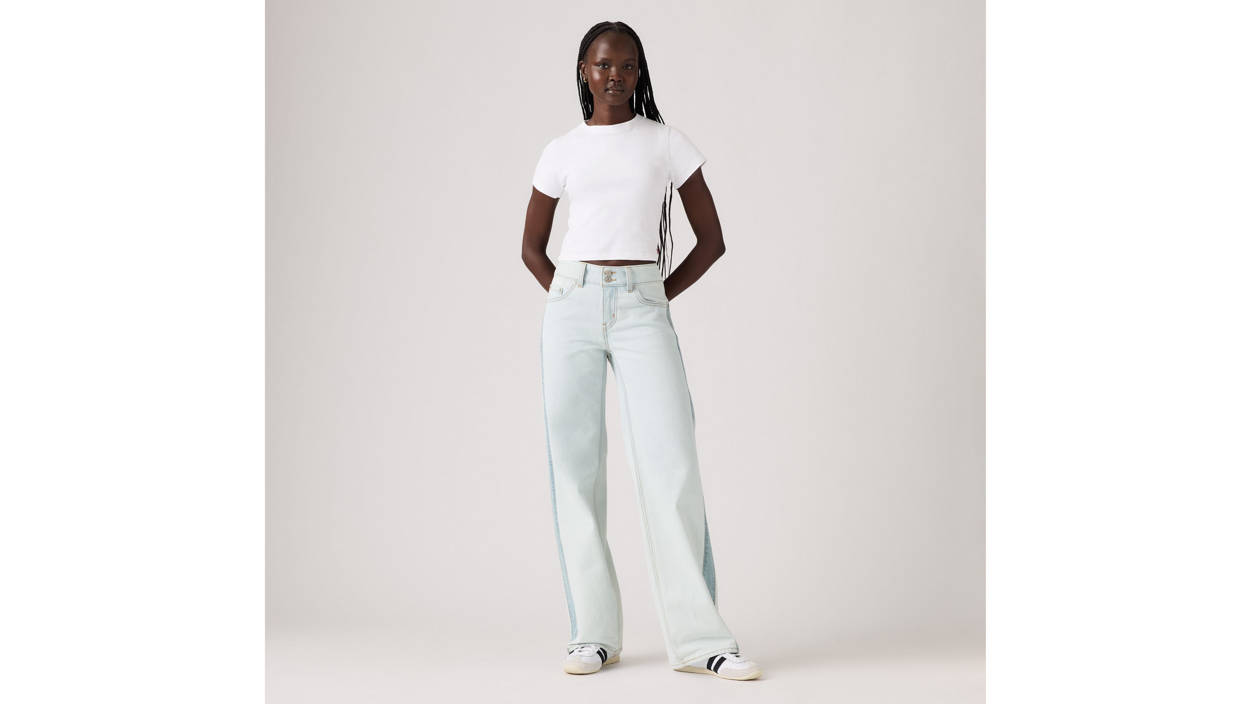 Gestreifte Superlow Loose Jeans 2