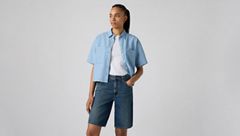 Harlie Short-Sleeve Cropped Button Down Shirt — Brass Organ - Chambray 1