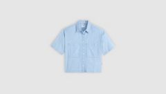 Harlie Short-Sleeve Cropped Button Down Shirt — Brass Organ - Chambray 5