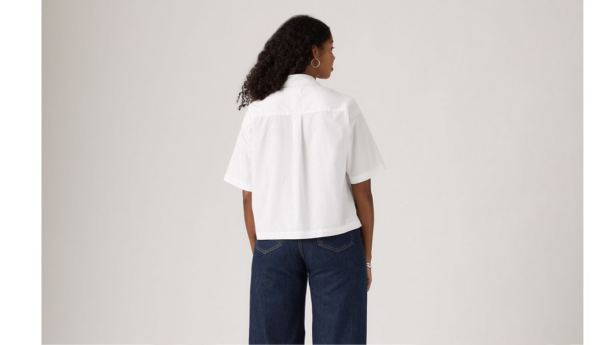 Harlie Short-Sleeve Cropped Button Down Shirt — Bright White - White
